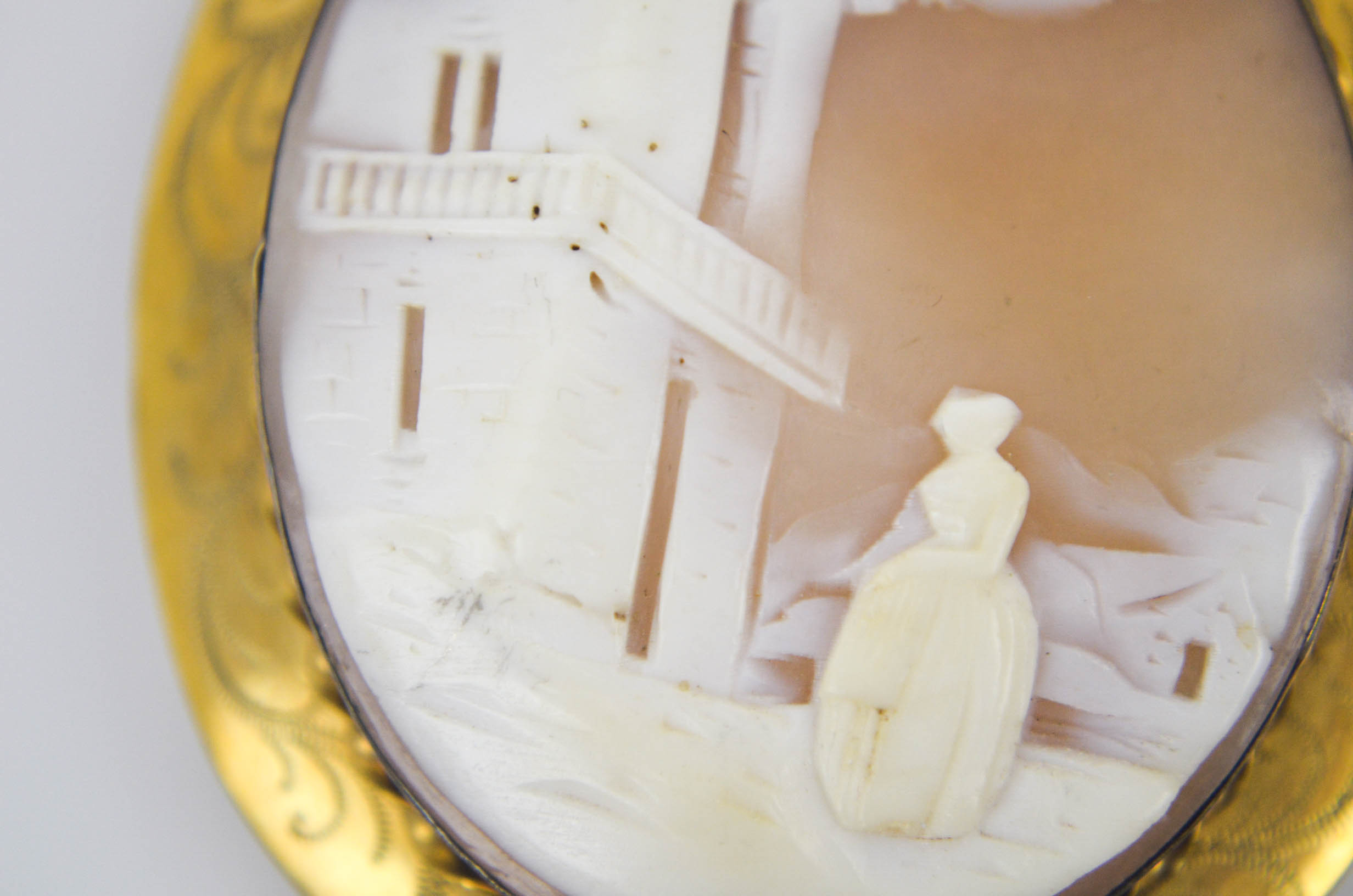 Vintage Cameo Brooch with Gold Toned Mounting