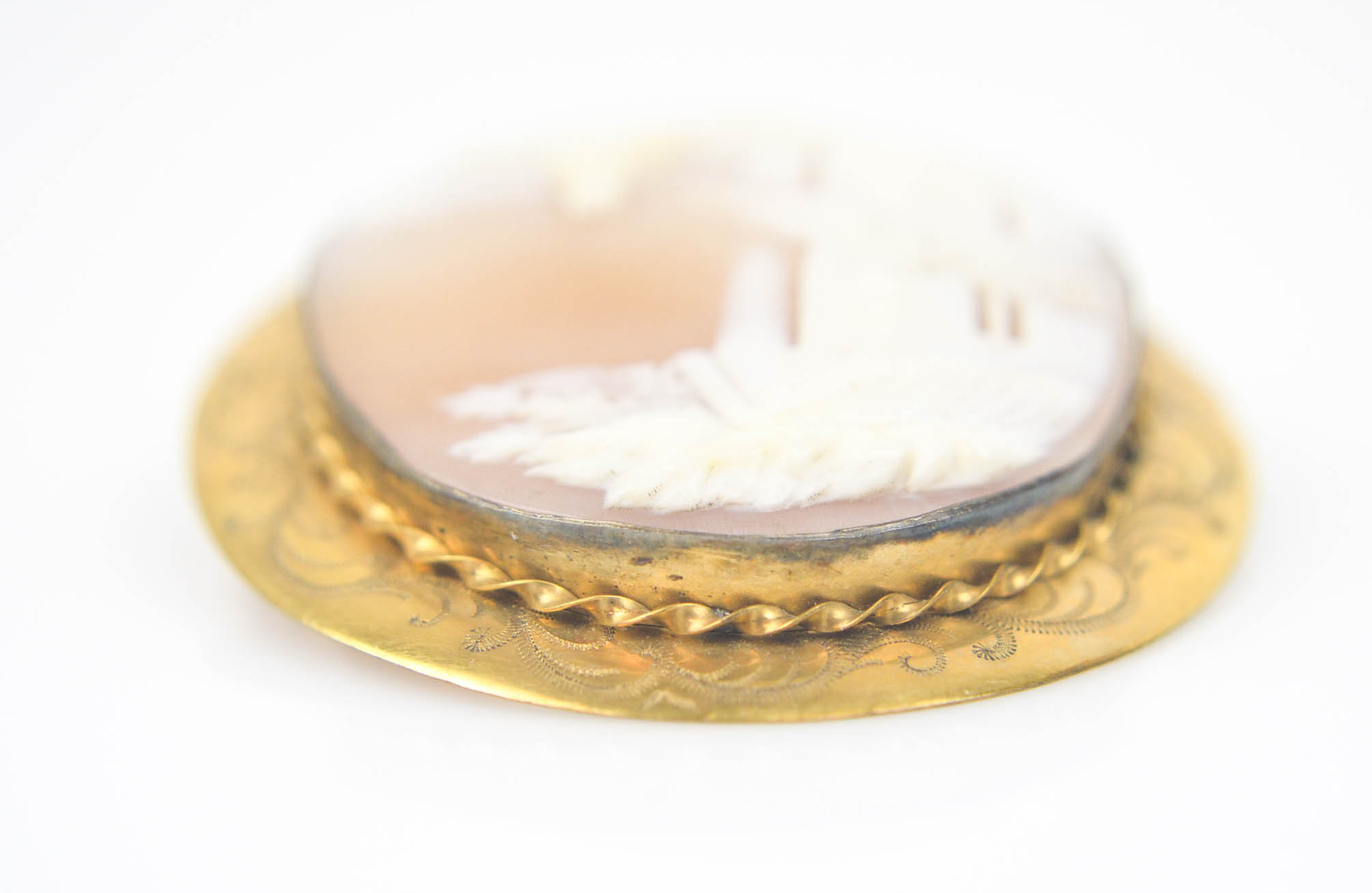 Vintage Cameo Brooch with Gold Toned Mounting