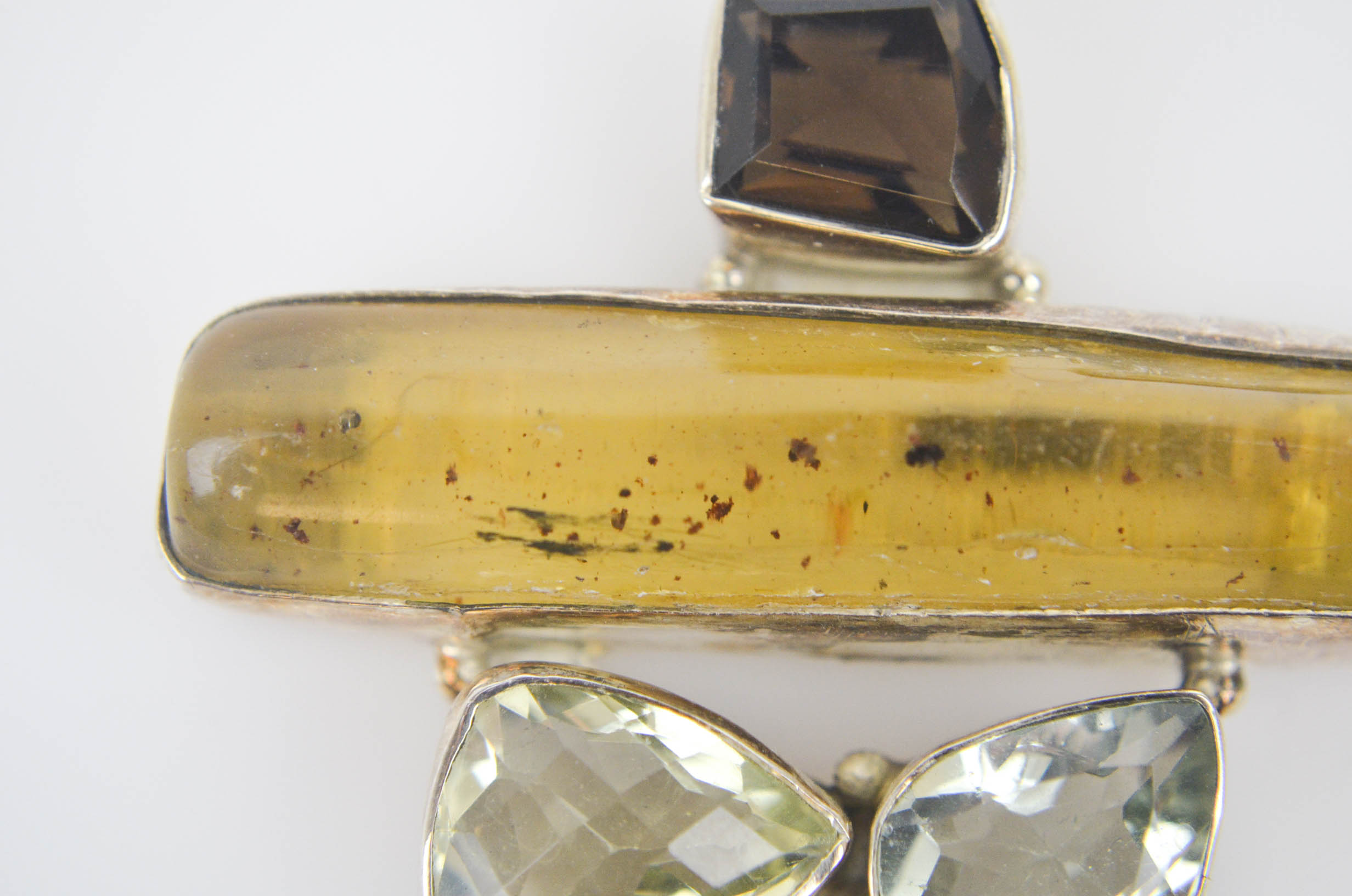 Sterling Silver Pendant with Mixed Stones Including Amber