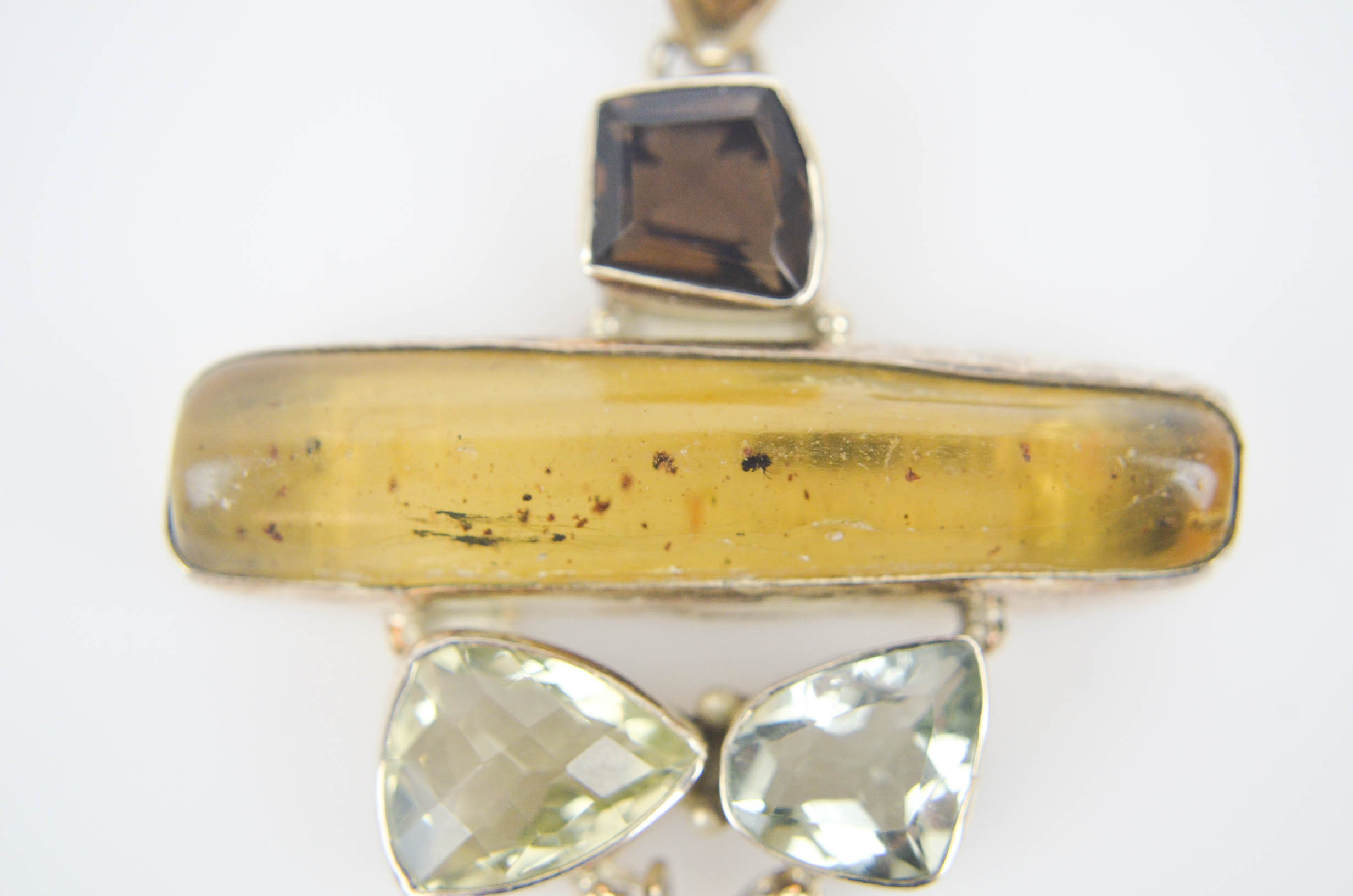 Sterling Silver Pendant with Mixed Stones Including Amber