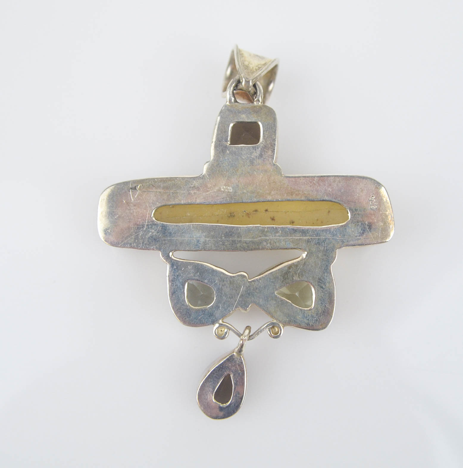 Sterling Silver Pendant with Mixed Stones Including Amber