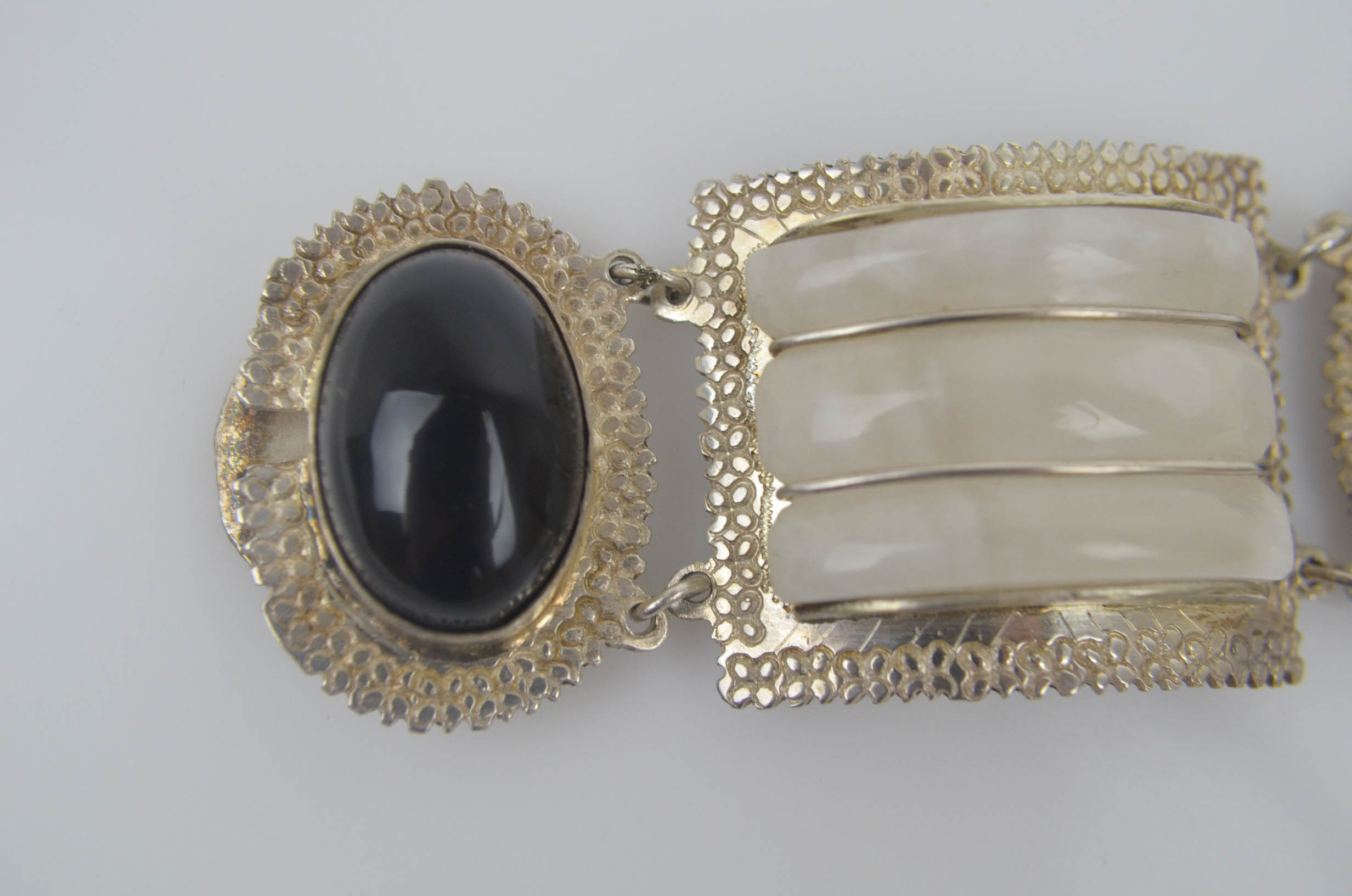 Mother of Pearl and Black Onyx Sterling Silver Bracelet