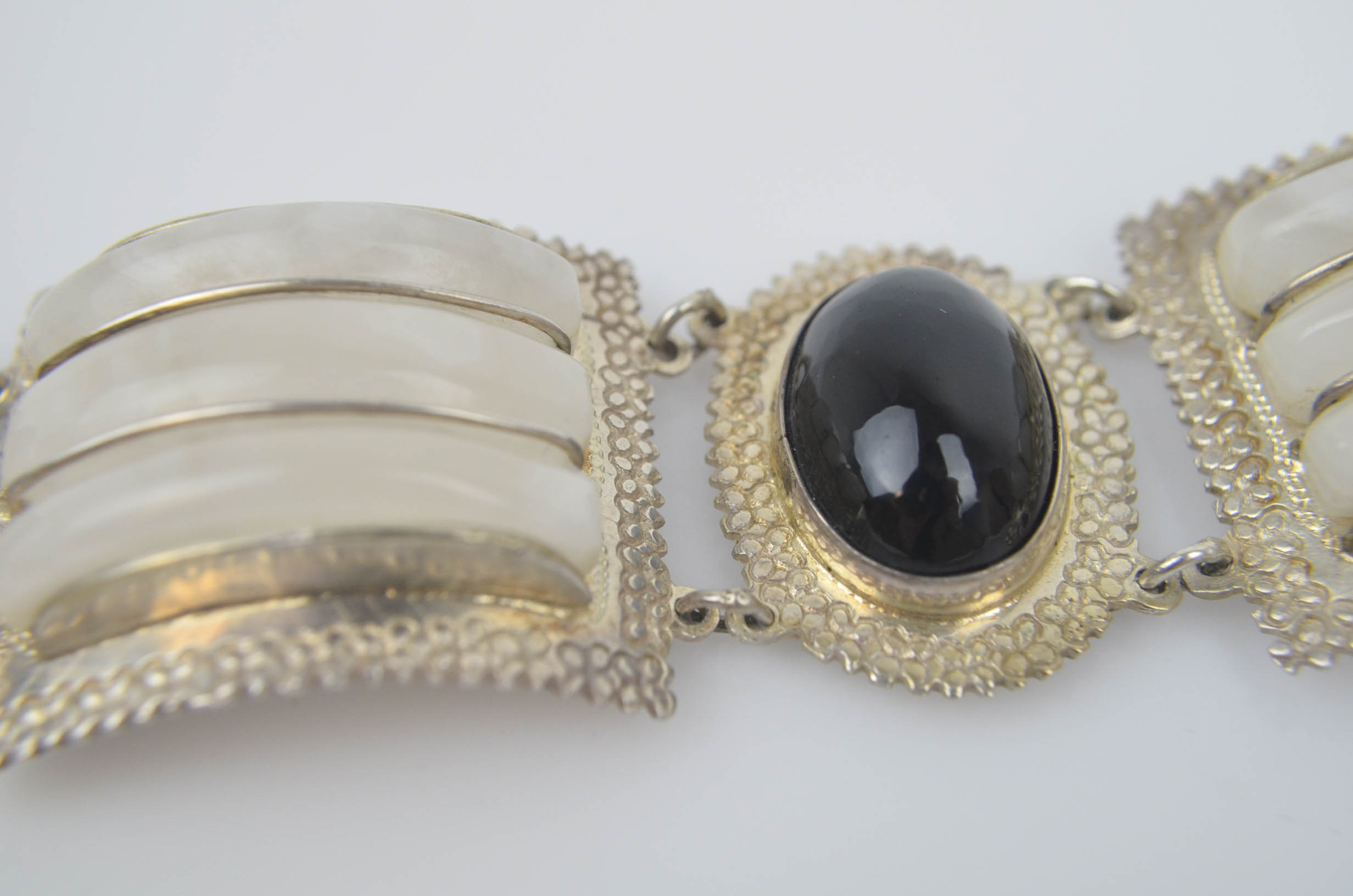 Mother of Pearl and Black Onyx Sterling Silver Bracelet