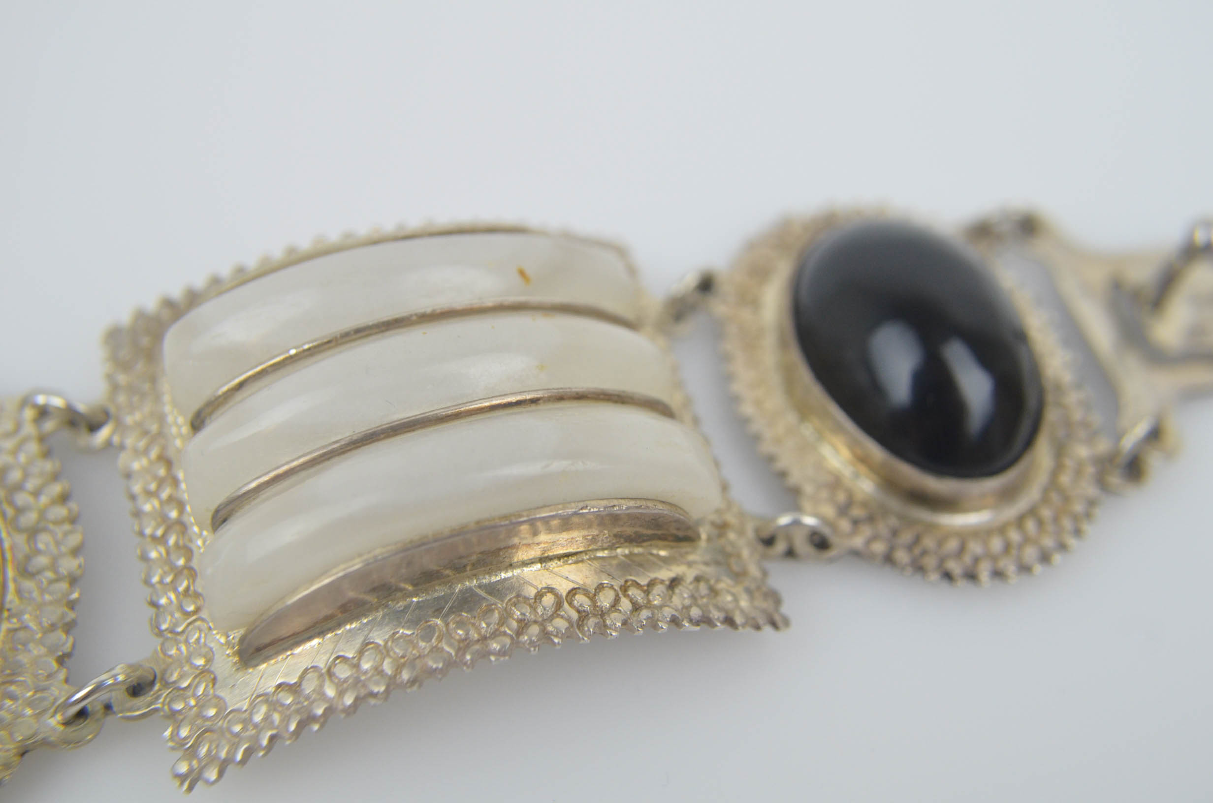 Mother of Pearl and Black Onyx Sterling Silver Bracelet