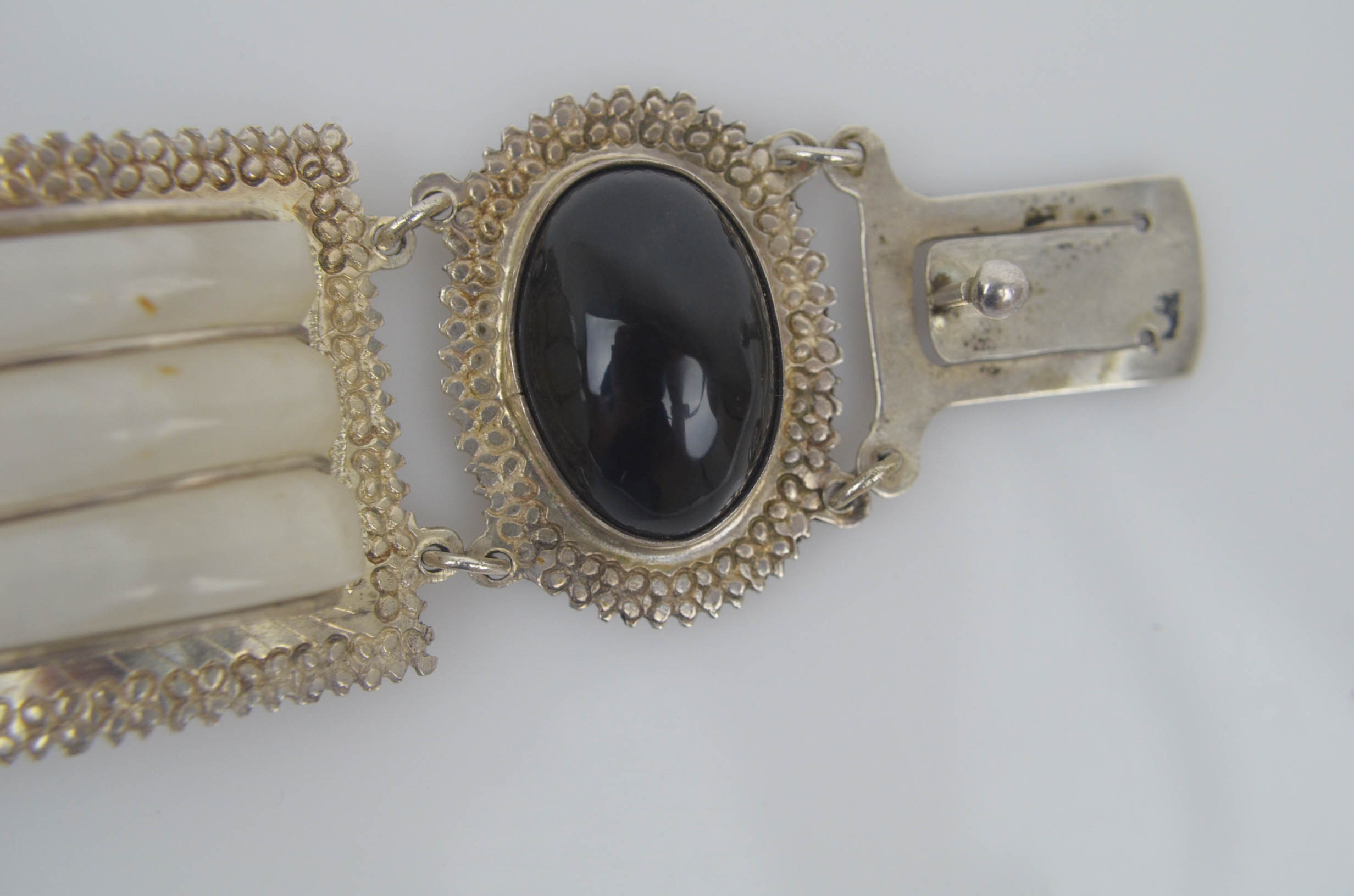 Mother of Pearl and Black Onyx Sterling Silver Bracelet