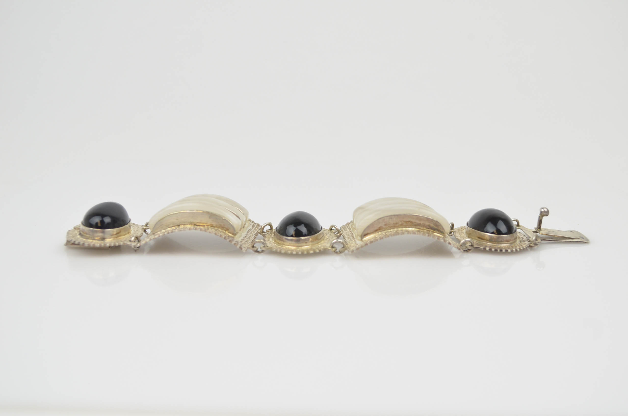 Mother of Pearl and Black Onyx Sterling Silver Bracelet