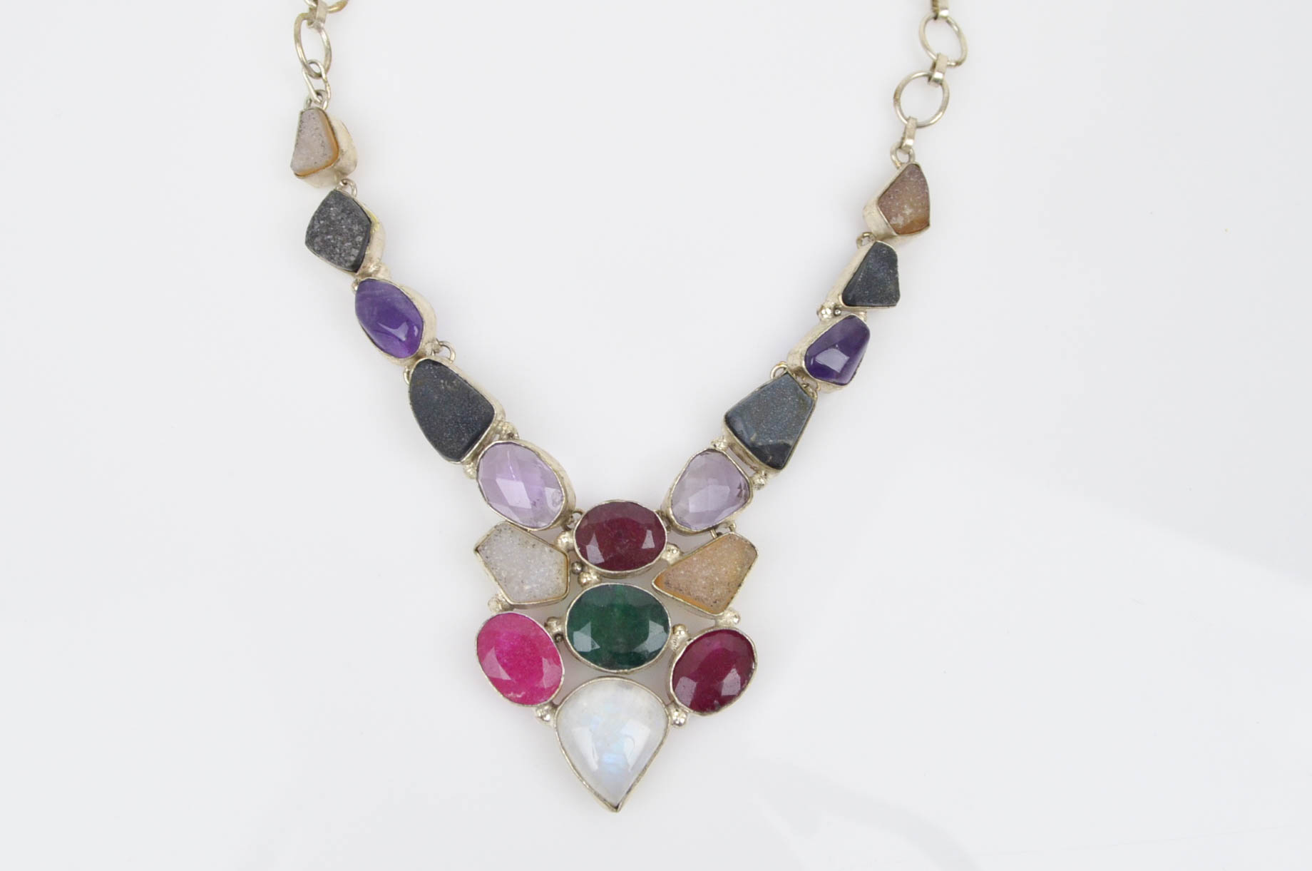 Sterling Silver Necklace with Multi Colored Stones