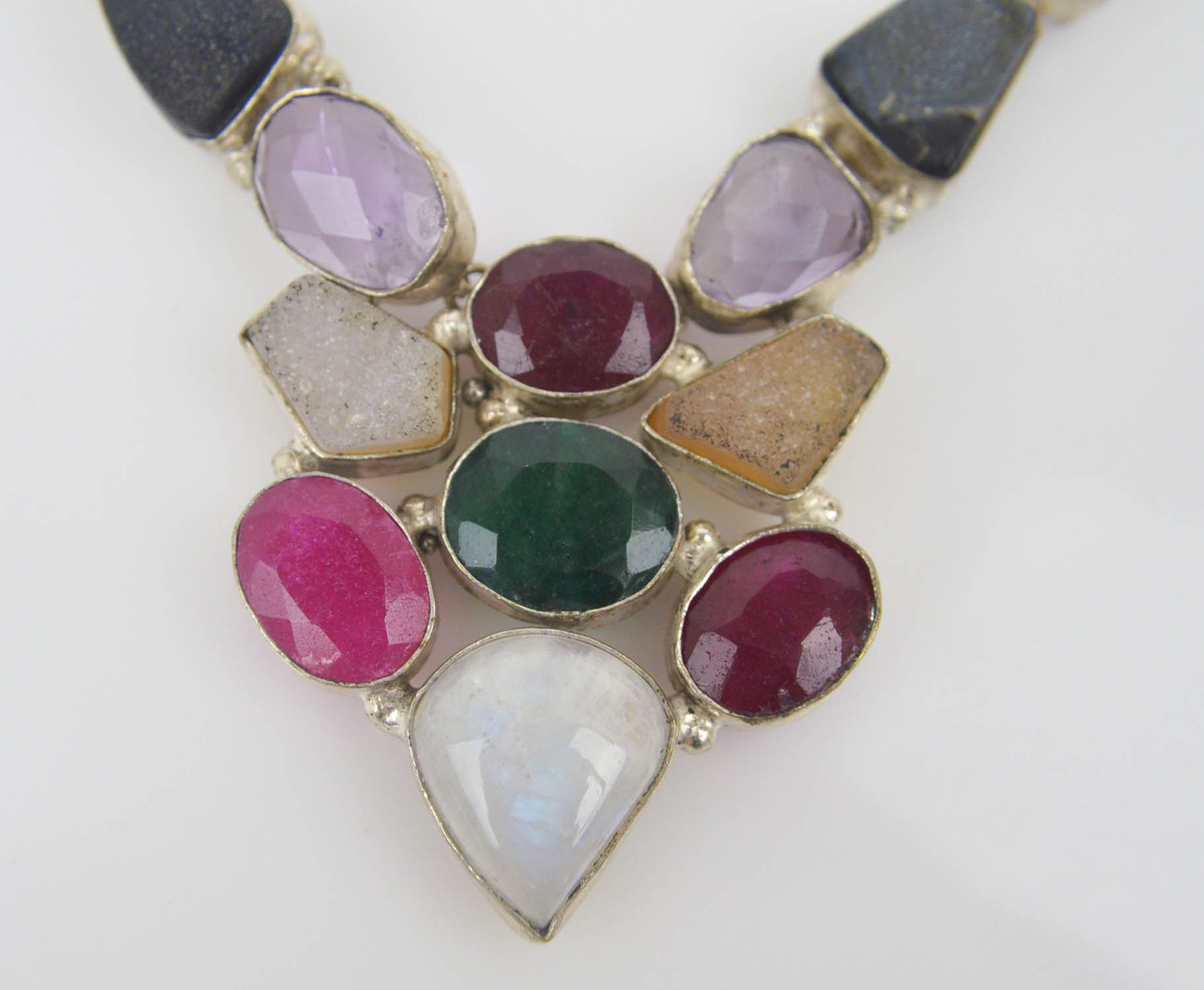 Sterling Silver Necklace with Multi Colored Stones