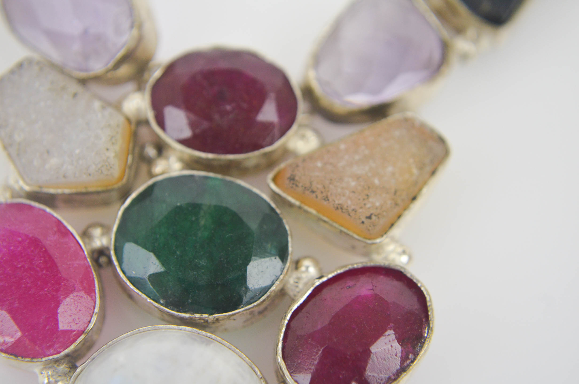 Sterling Silver Necklace with Multi Colored Stones