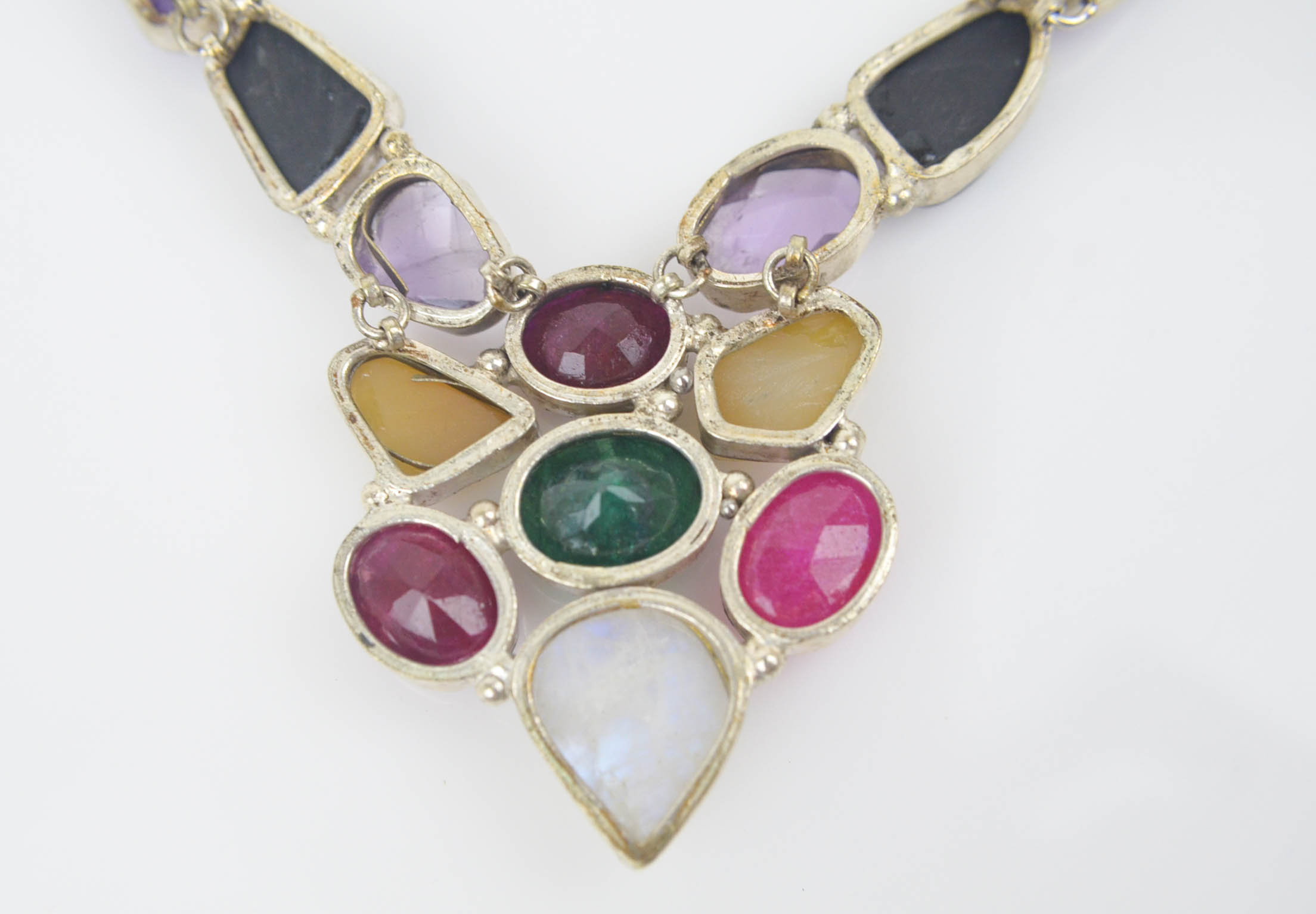 Sterling Silver Necklace with Multi Colored Stones