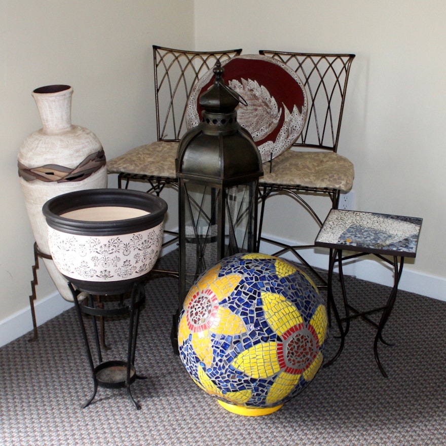 Decorative Metal Counter Height Chairs and Large Decor