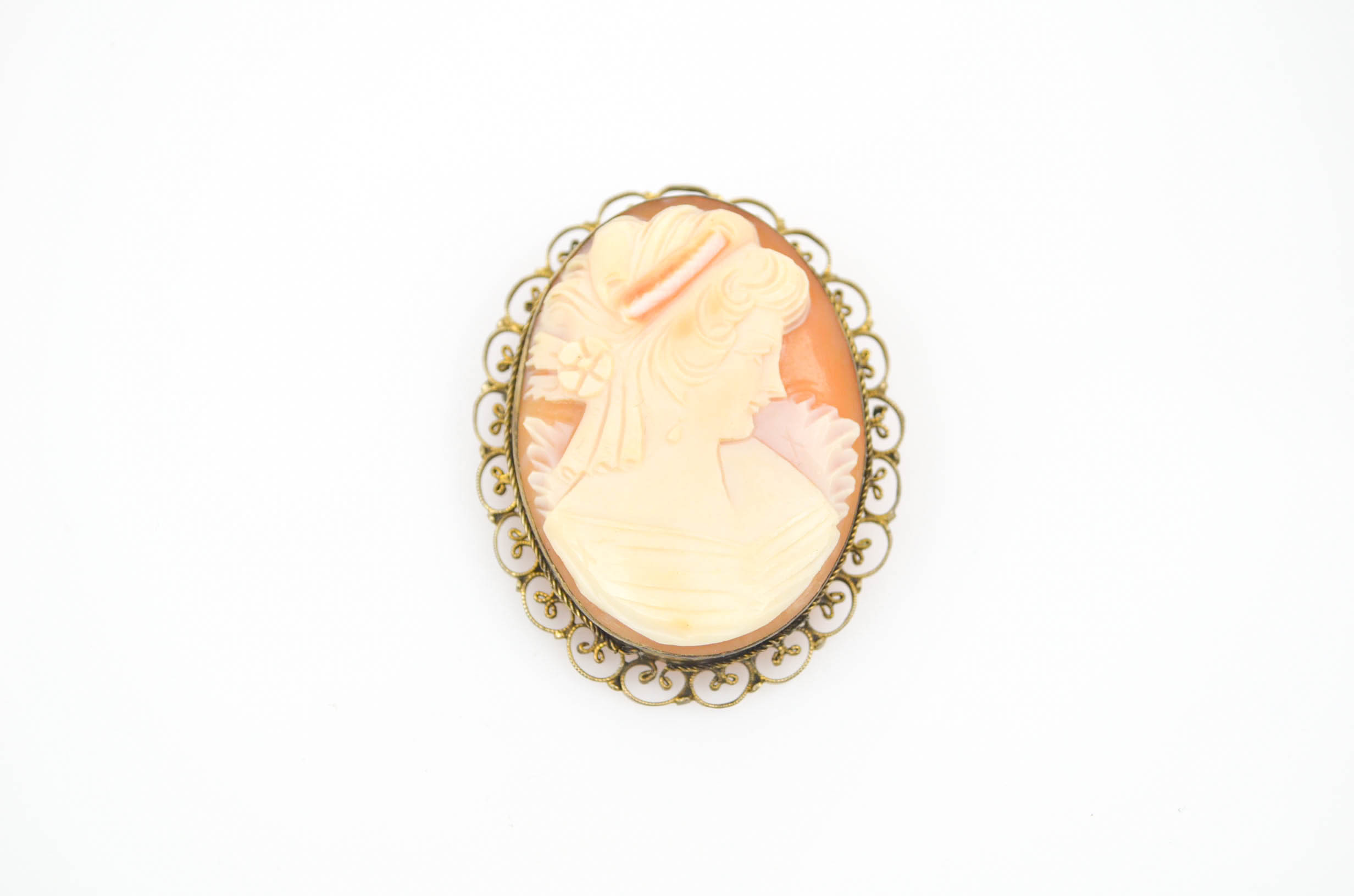 Vintage Brooch with  Carved Shell Cameo