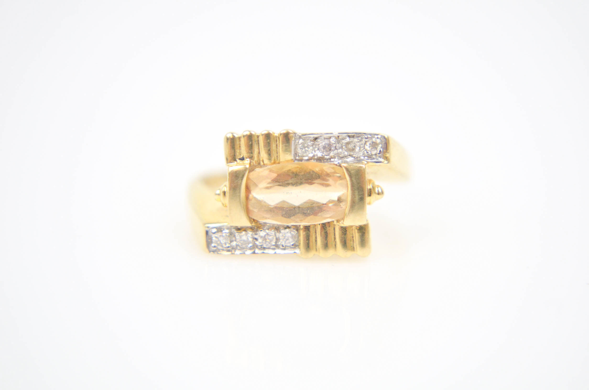 14K Yellow Gold Yellow Topaz and Diamond Ring