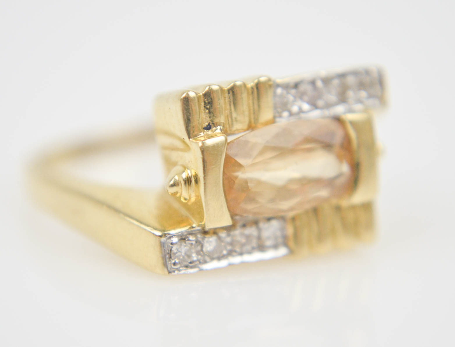 14K Yellow Gold Yellow Topaz and Diamond Ring