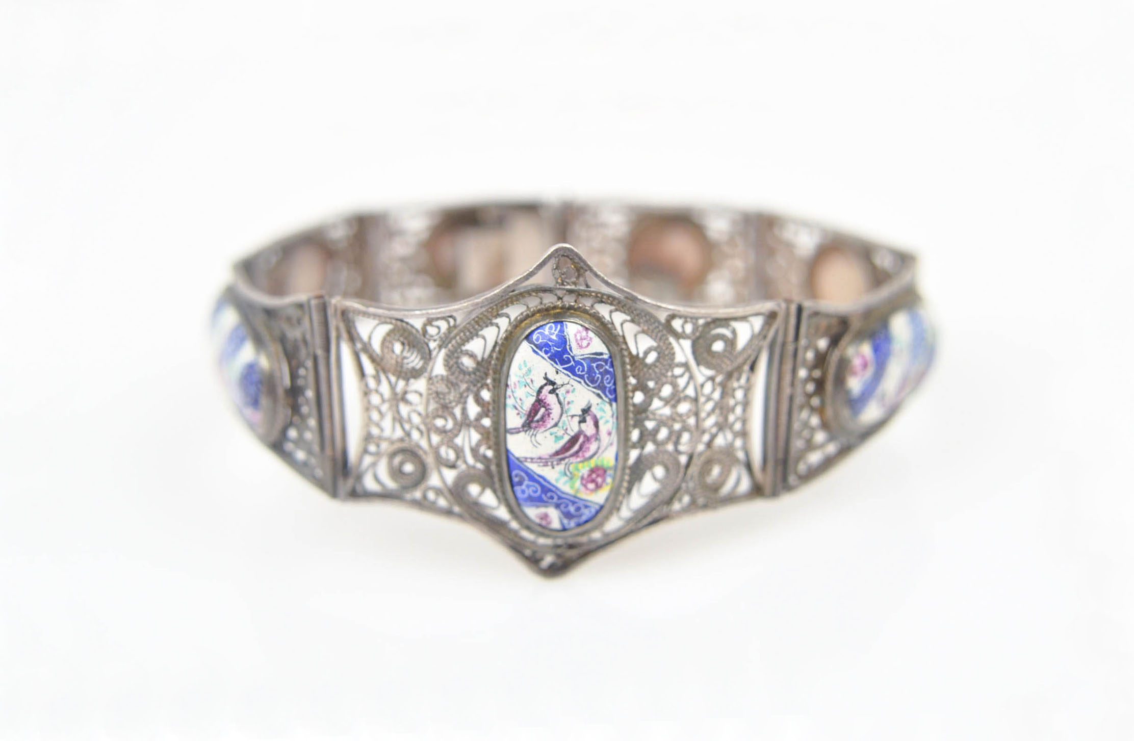 Sterling Silver and Porcelain Bracelet