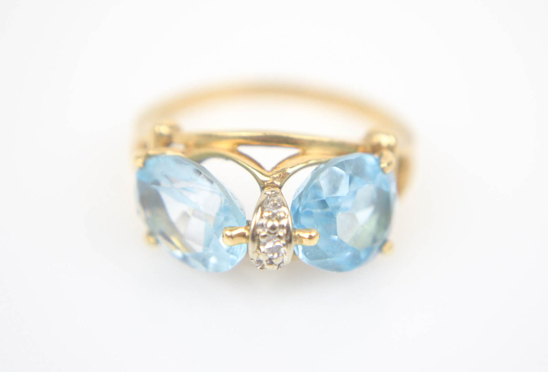 Vintage 14K Yellow Gold Topaz and Diamond Ring