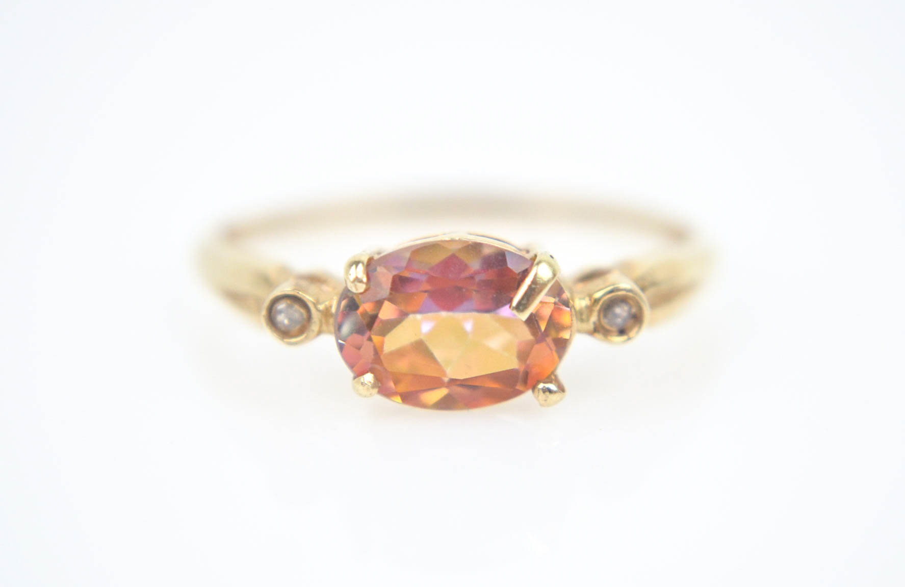 Vintage 10K Yellow Gold Mystic Topaz and Diamond Ring