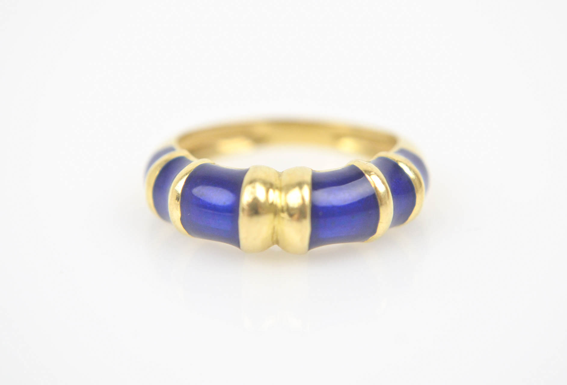 18K Yellow Gold Blue Enamel Ring