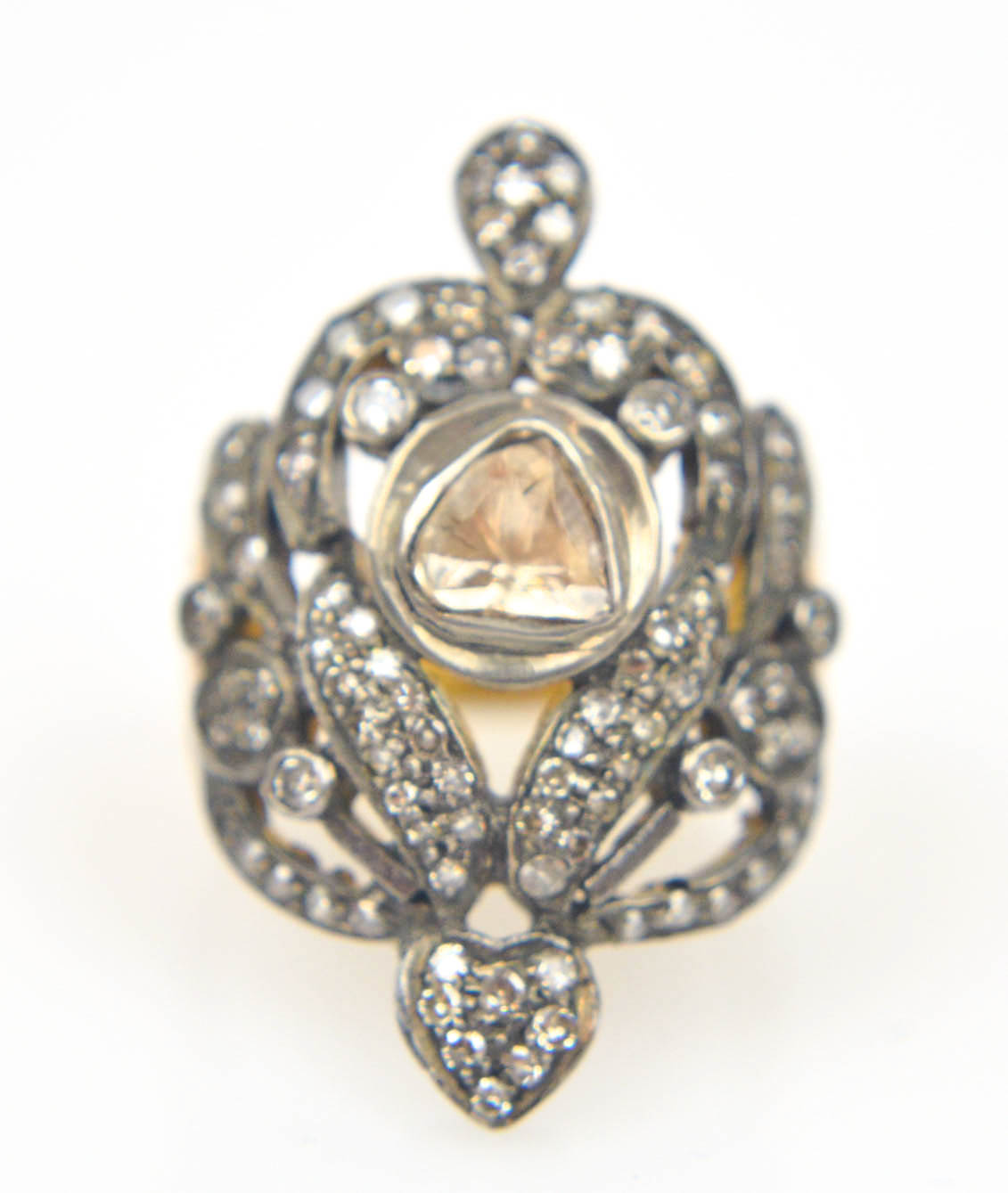 Antique 18K Yellow Gold and Sterling Silver Diamond Ring
