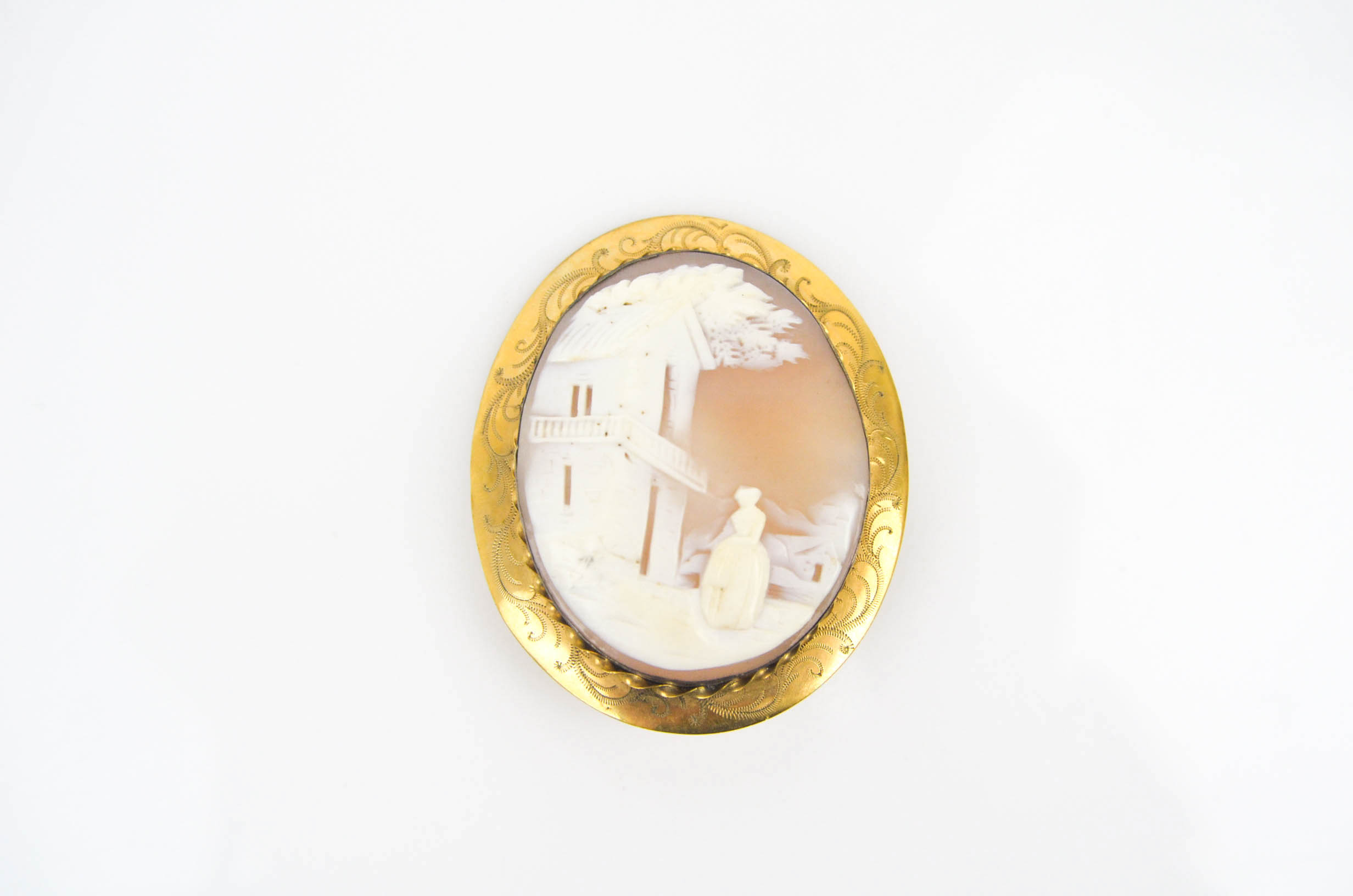 Vintage Cameo Brooch with Gold Toned Mounting