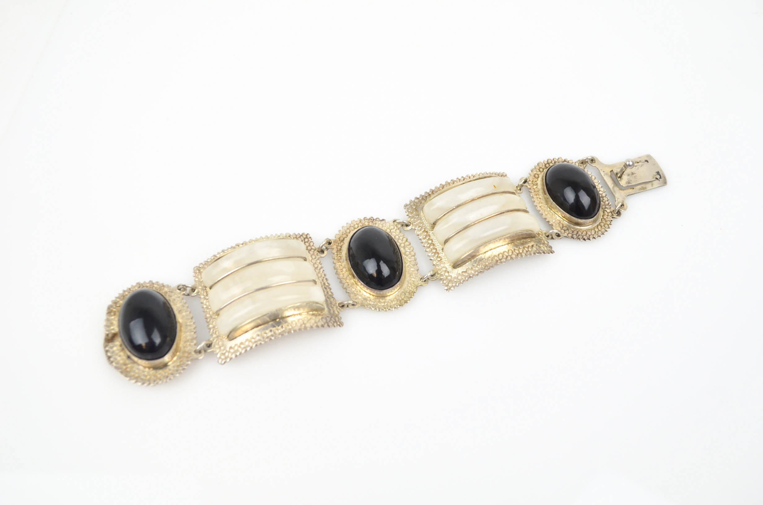 Mother of Pearl and Black Onyx Sterling Silver Bracelet