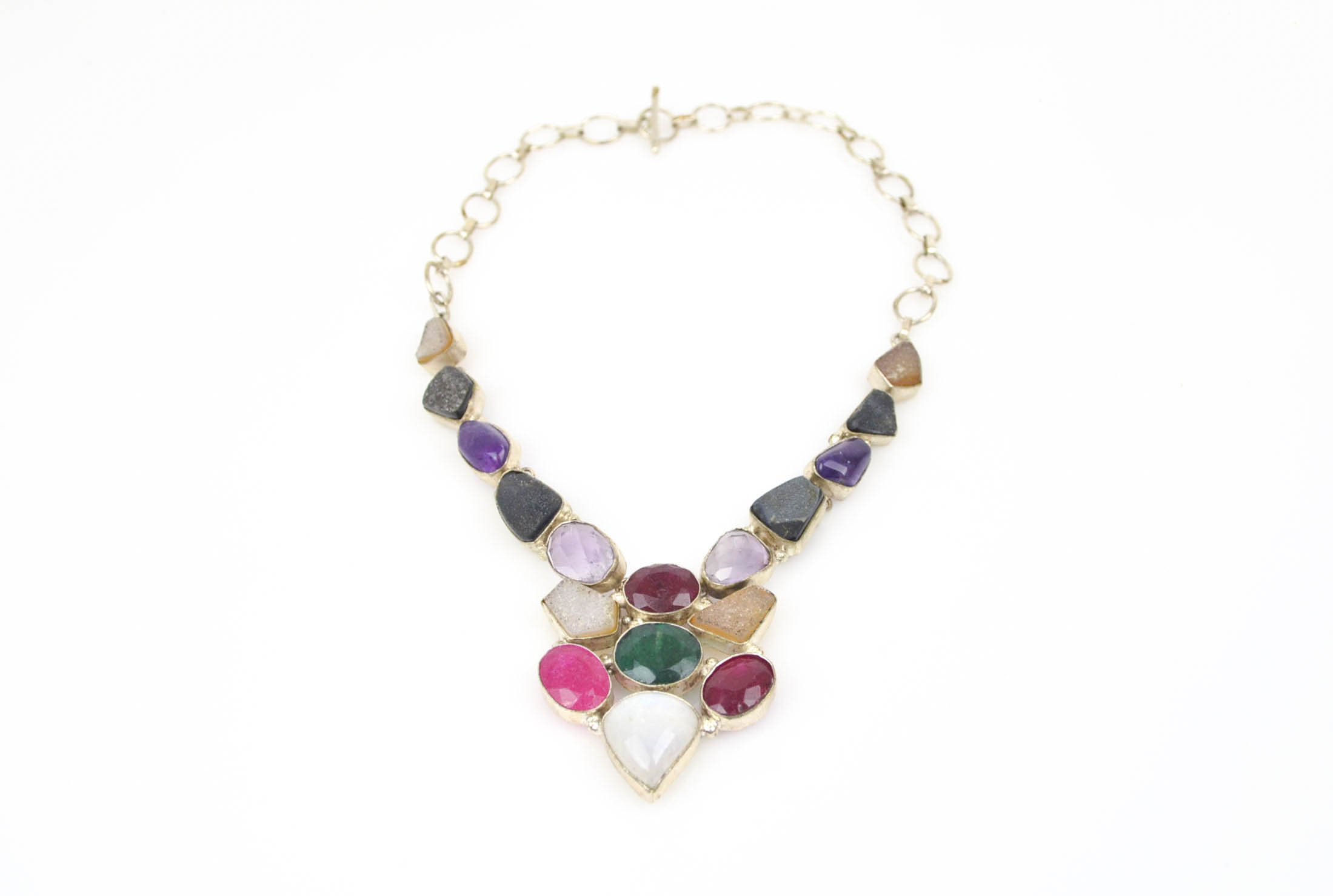 Sterling Silver Necklace with Multi Colored Stones