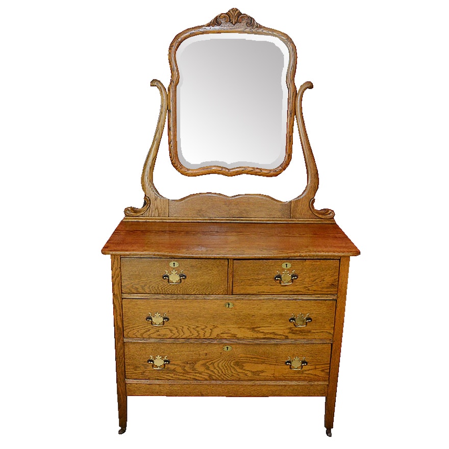 Antique Oak Vanity Chest of Drawers