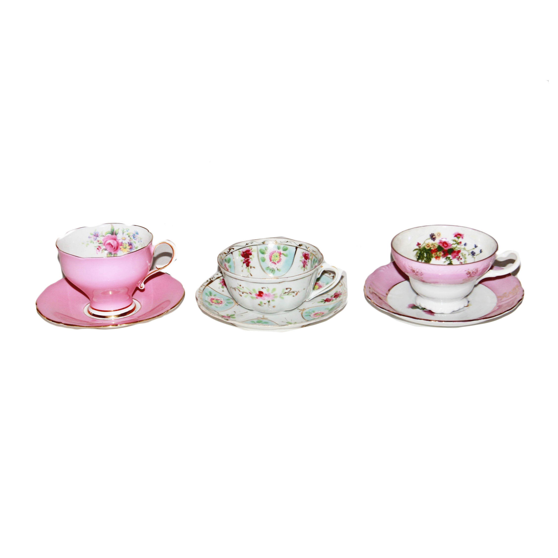 Porcelain Teacups and Saucers Including Paragon