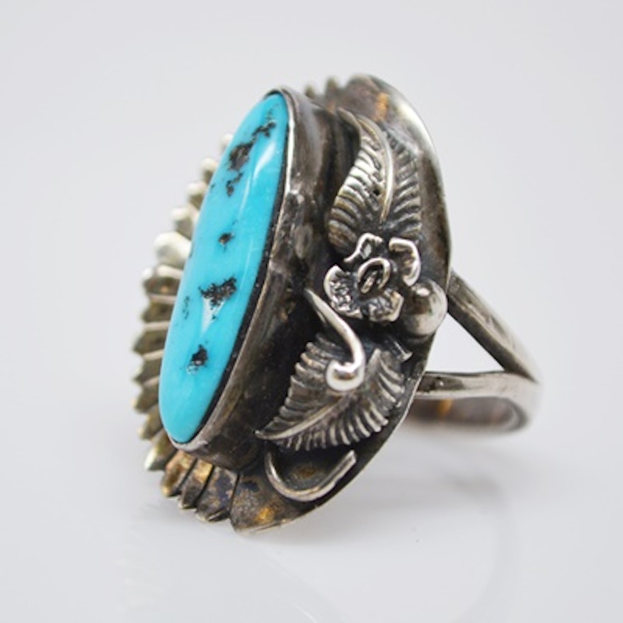 Nelvin Burbank Navajo Sterling Silver Turquoise Ring