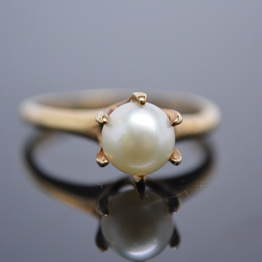 Vintage 10K Yellow Gold Cultured Pearl Ring