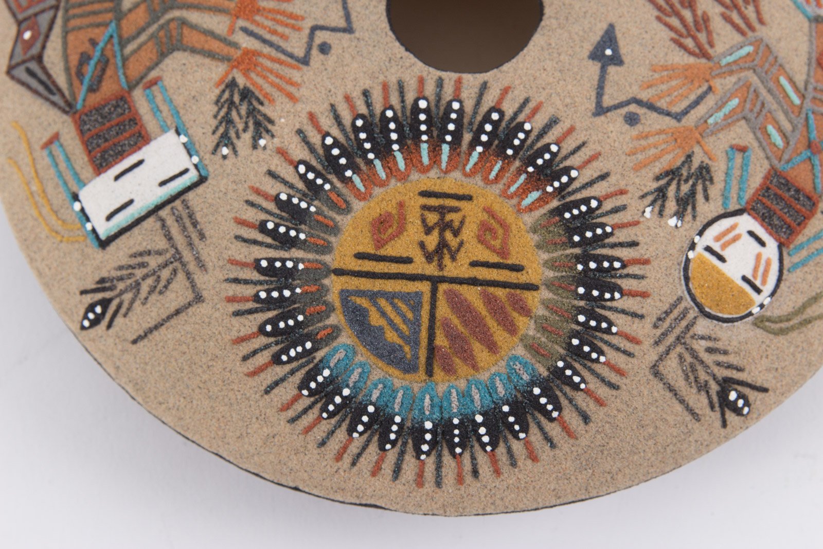 Berta Yazzie Navajo Sand Painting Vessel "Sun & Eagle"