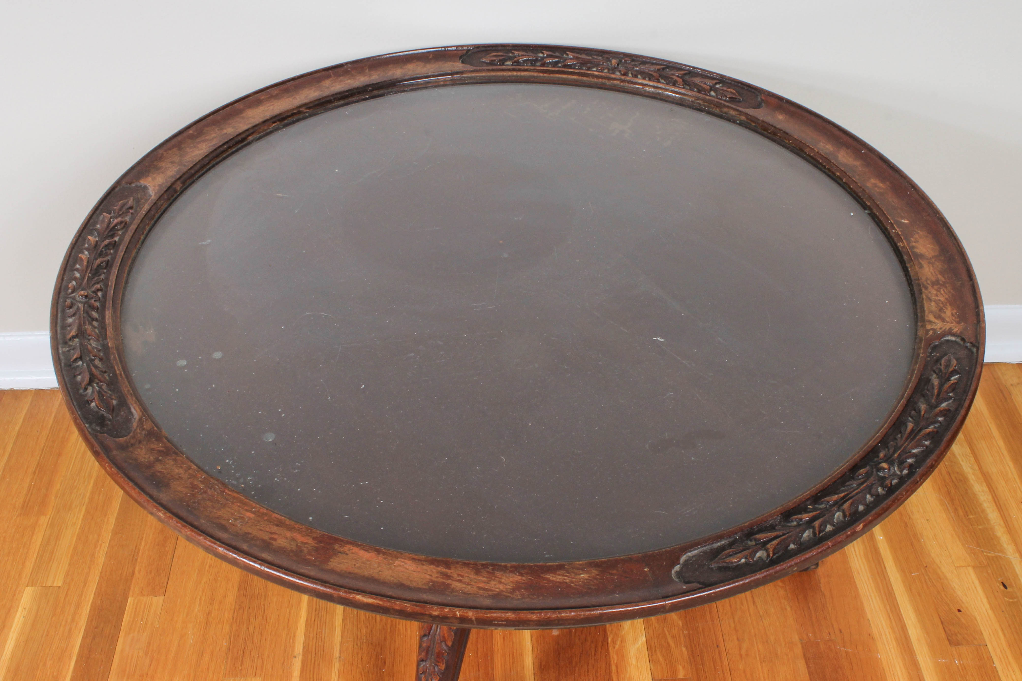 Carved Wood Coffee Table with Removable Glass Top