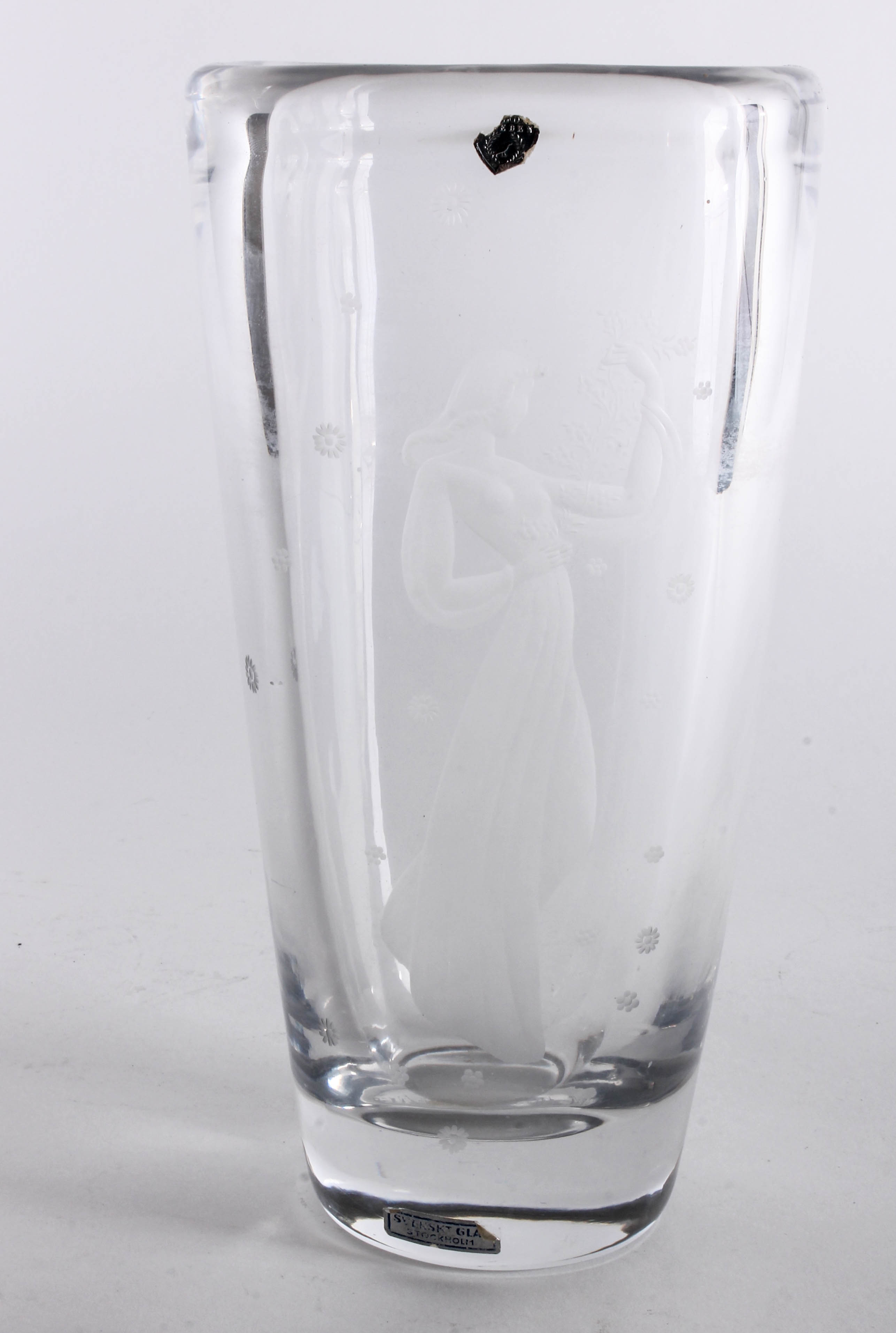 Orrefors Etched Crystal Vase