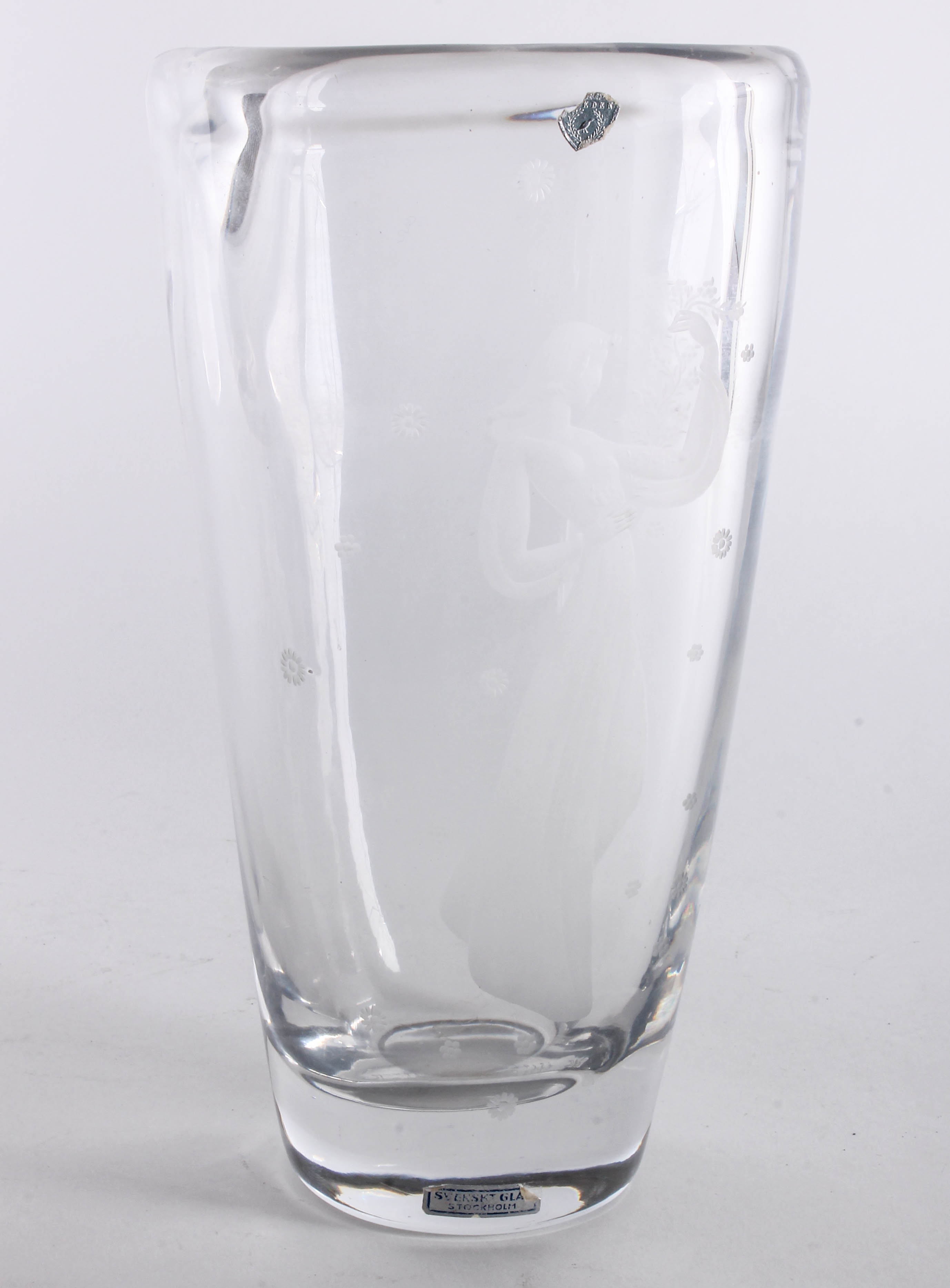 Orrefors Etched Crystal Vase