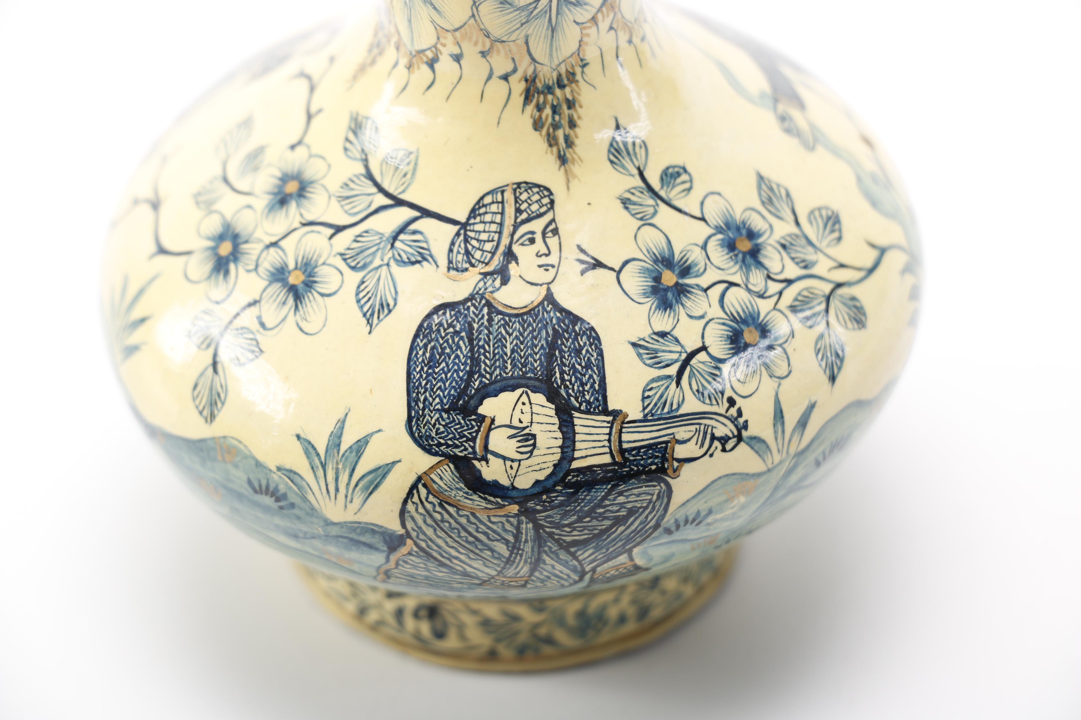 Blue, Beige and White Enamel on Copper Vase