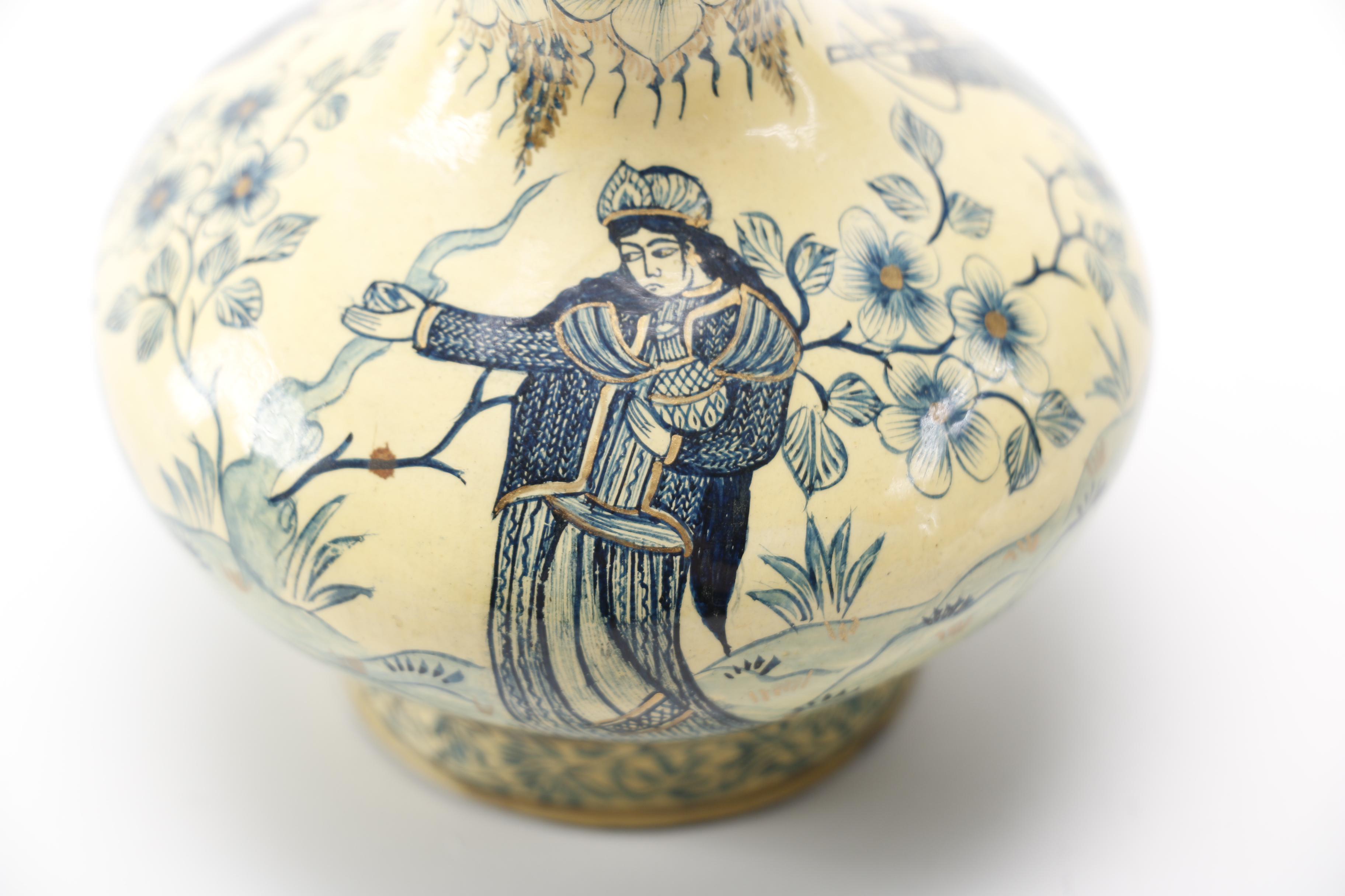 Blue, Beige and White Enamel on Copper Vase