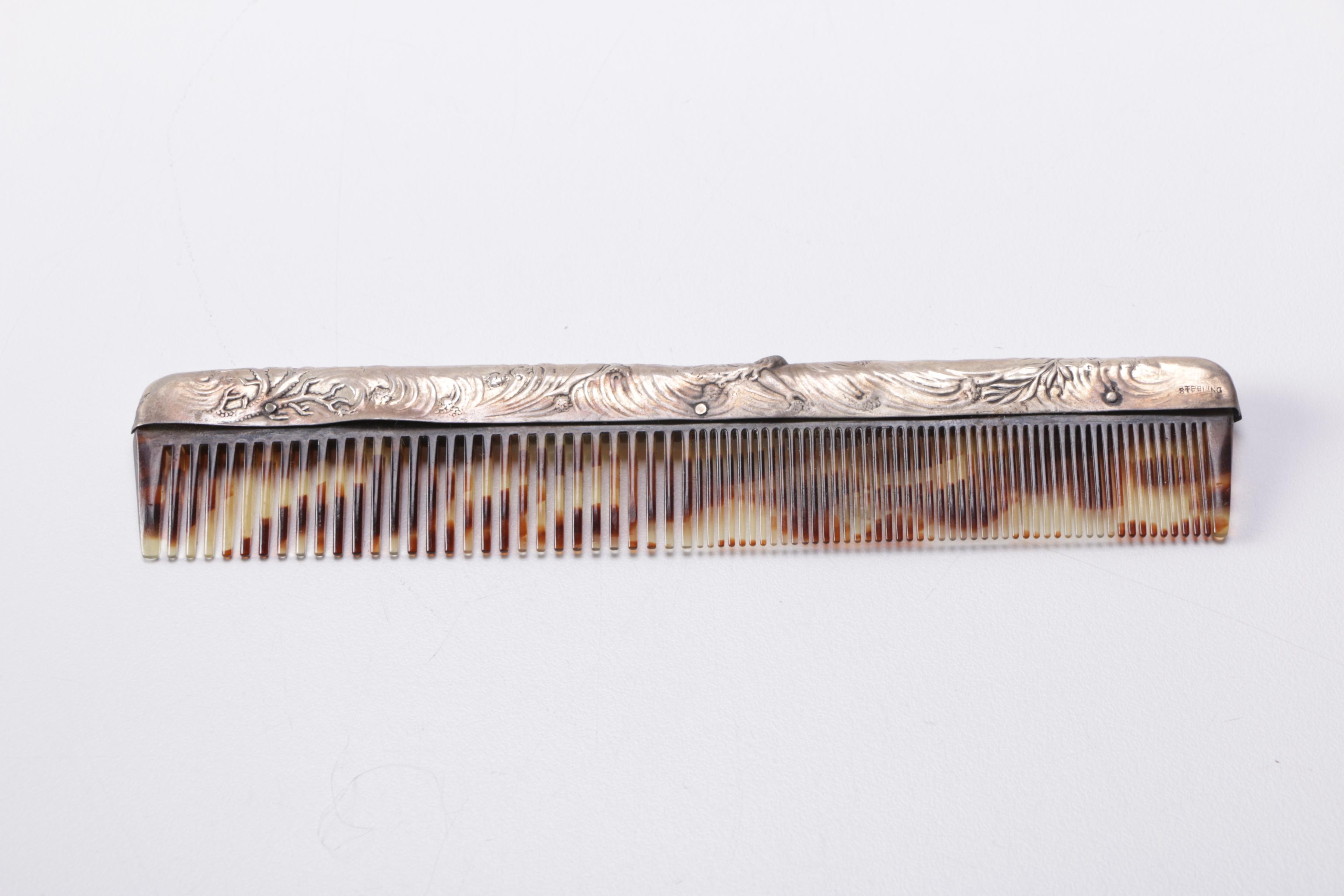 Sterling Silver Backed Mirror and Comb