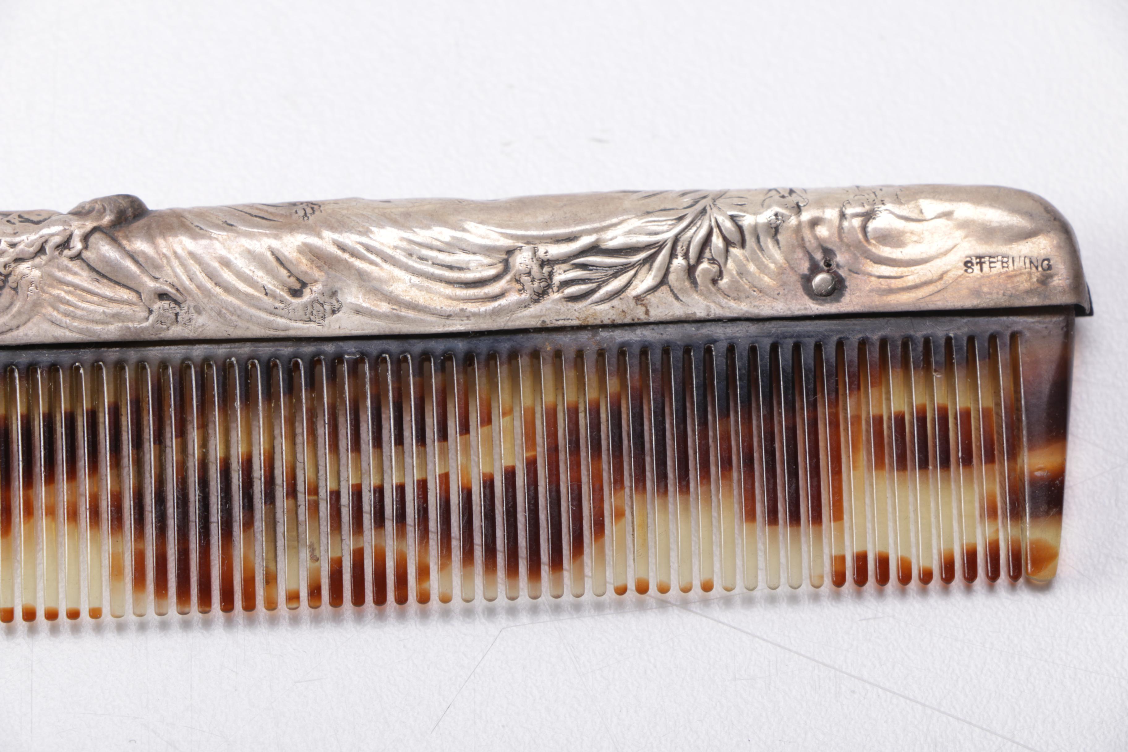 Sterling Silver Backed Mirror and Comb