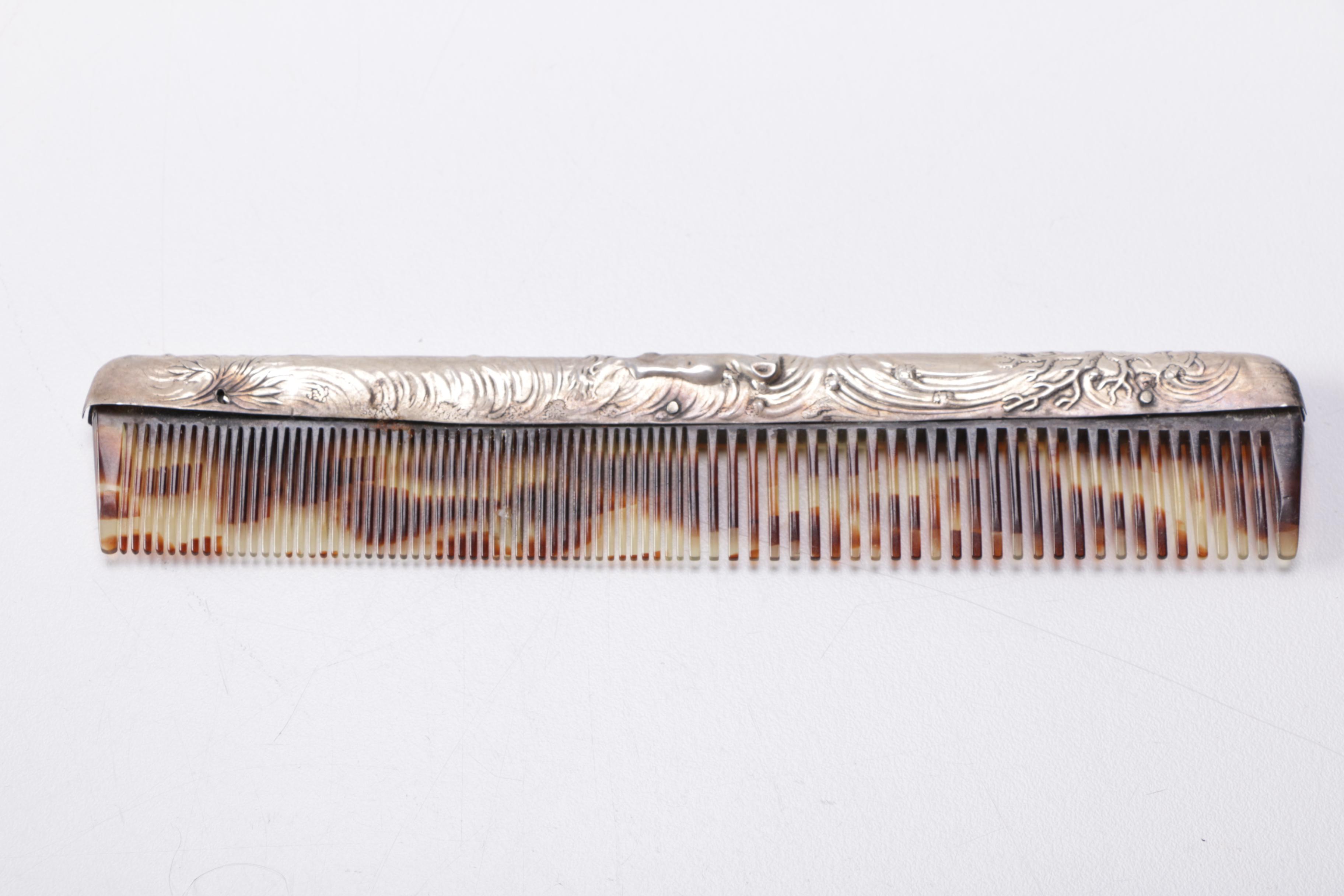 Sterling Silver Backed Mirror and Comb