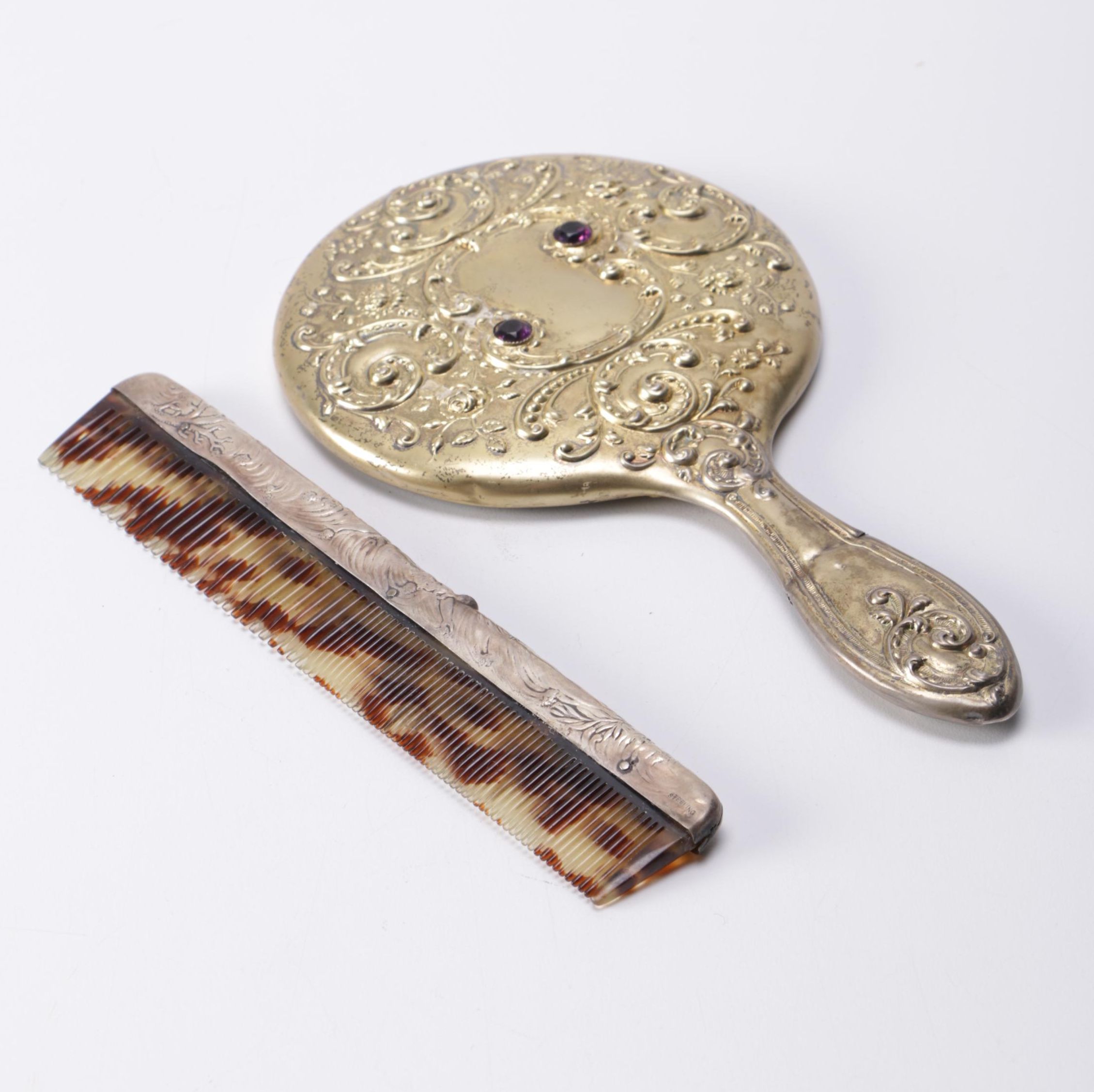 Sterling Silver Backed Mirror and Comb