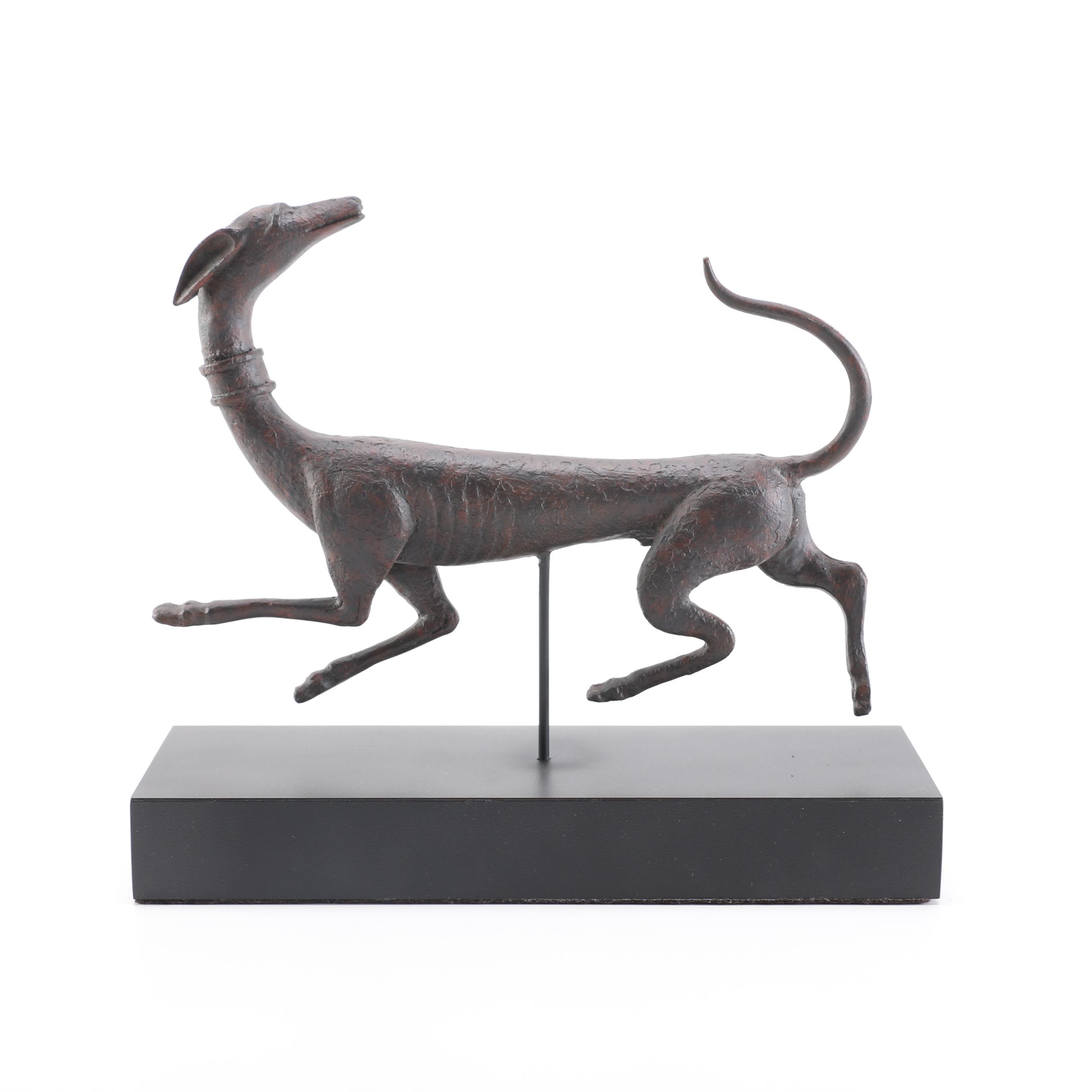 Cast Plaster Sculpture of a Running Greyhound