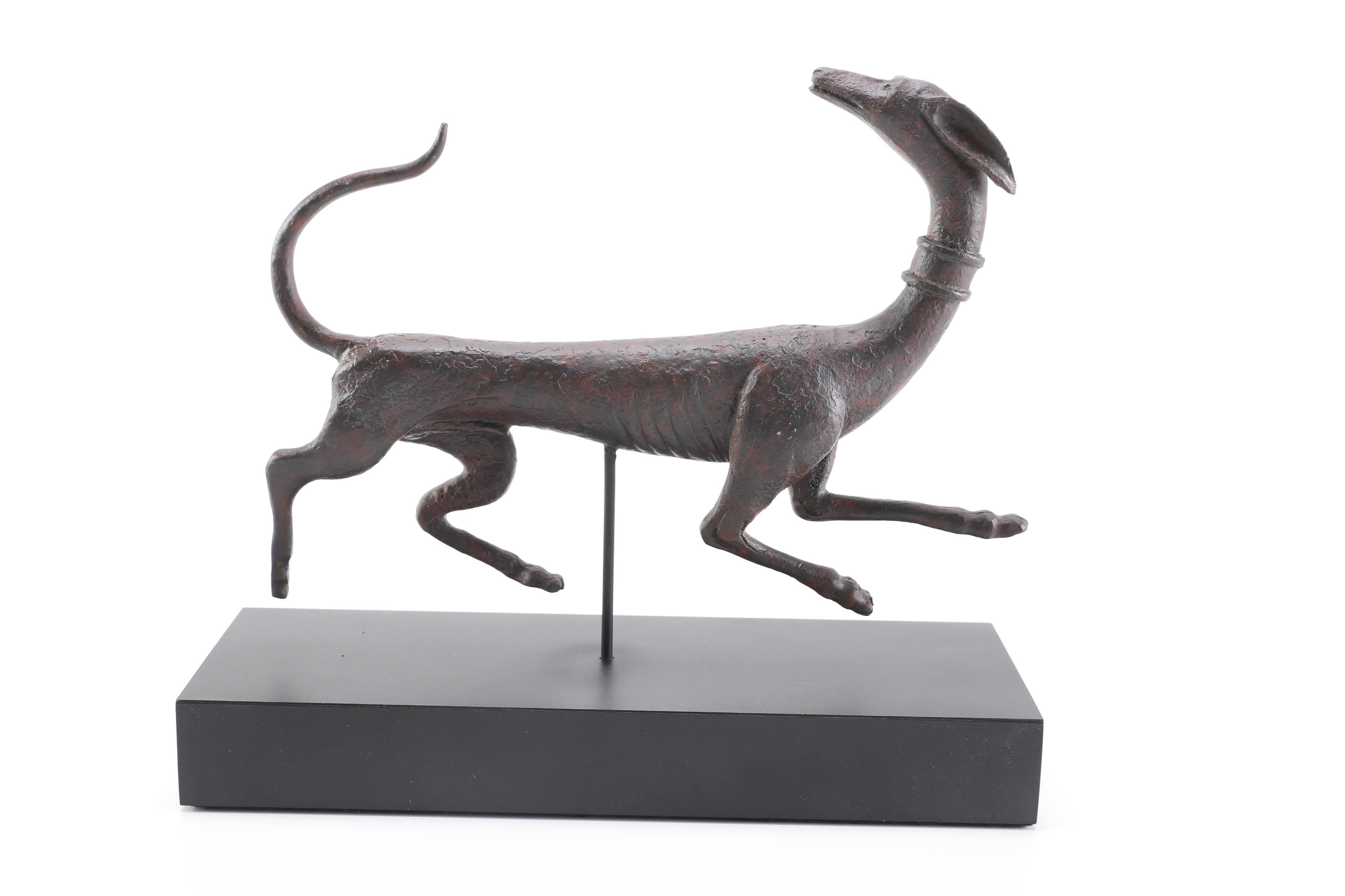 Cast Plaster Sculpture of a Running Greyhound