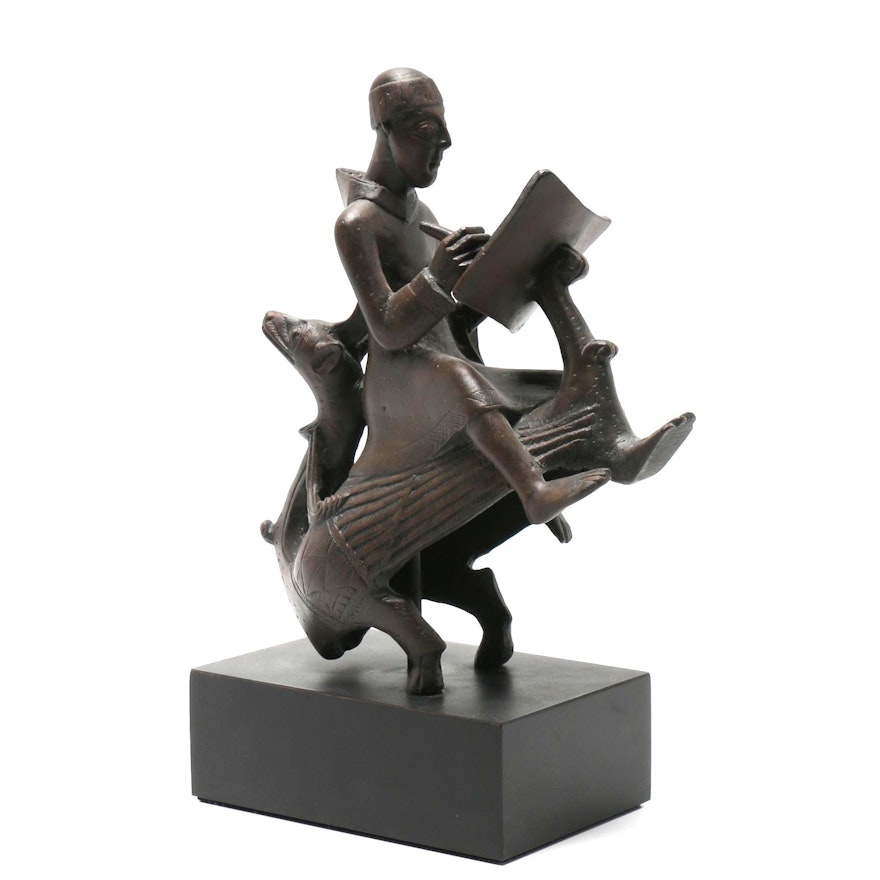 Replica Statue of Monk-Scribe Riding a Wyvern