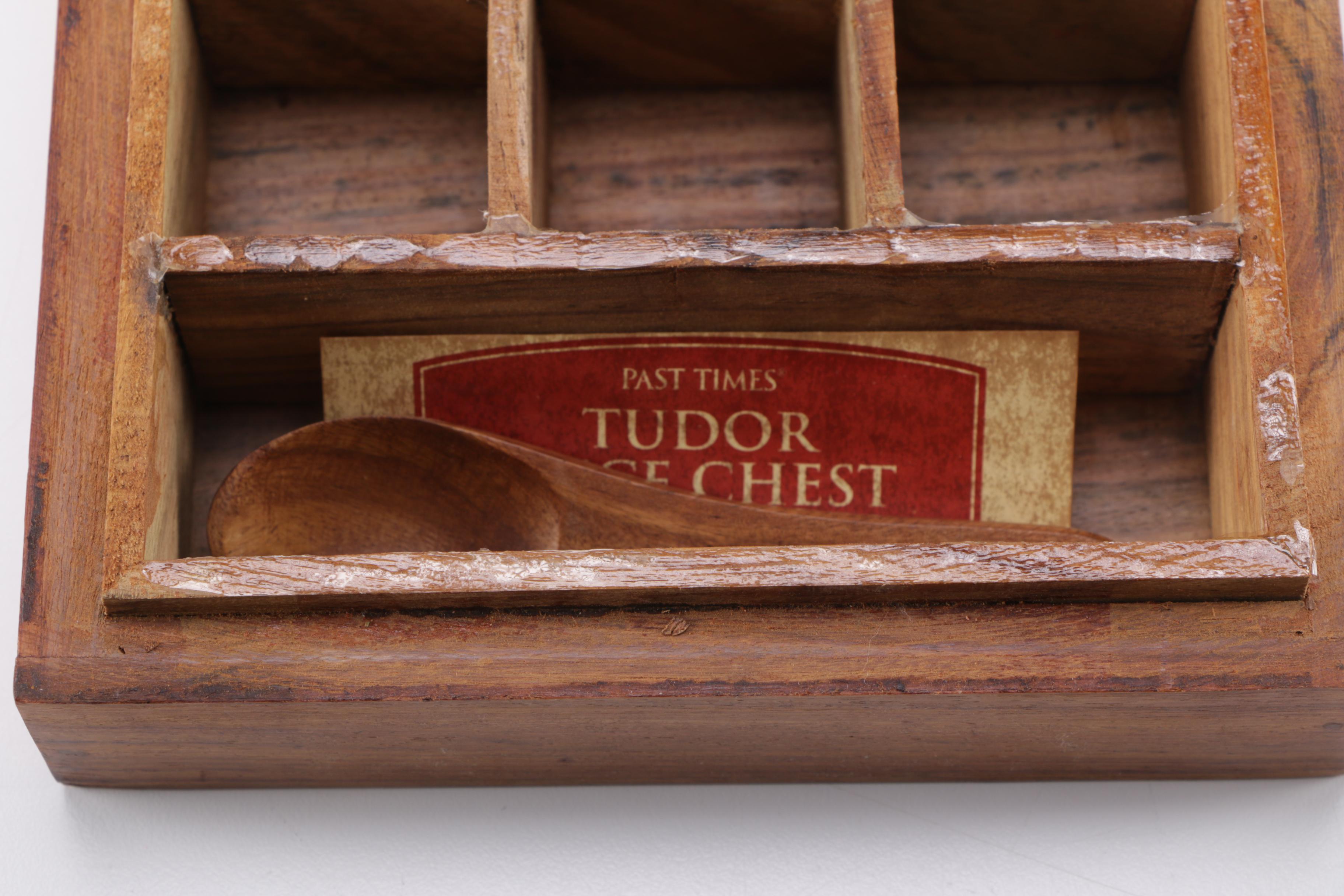 Past Times Wooden Tudor Spice Chest and Nooristan Carved Afghan Box