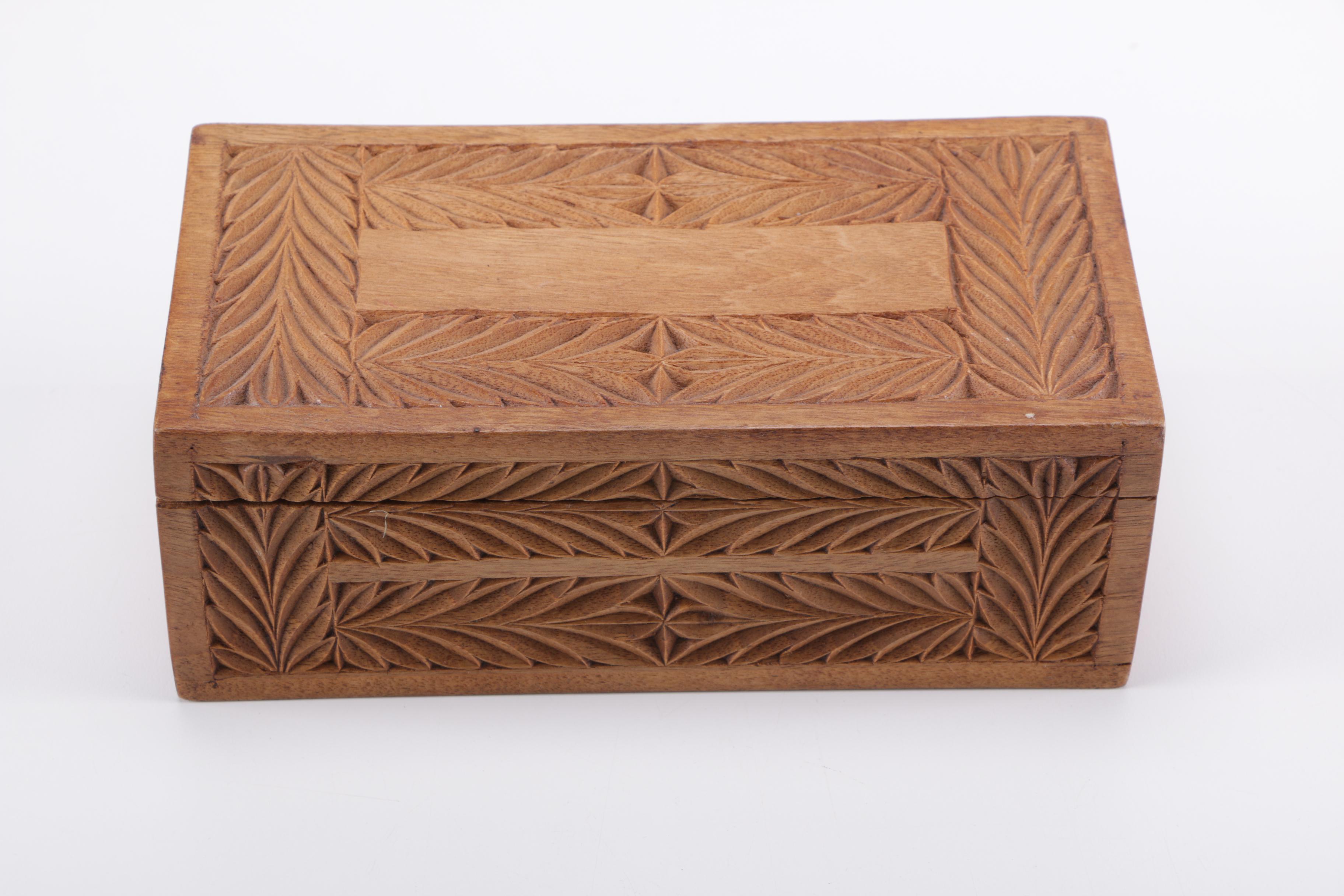 Past Times Wooden Tudor Spice Chest and Nooristan Carved Afghan Box