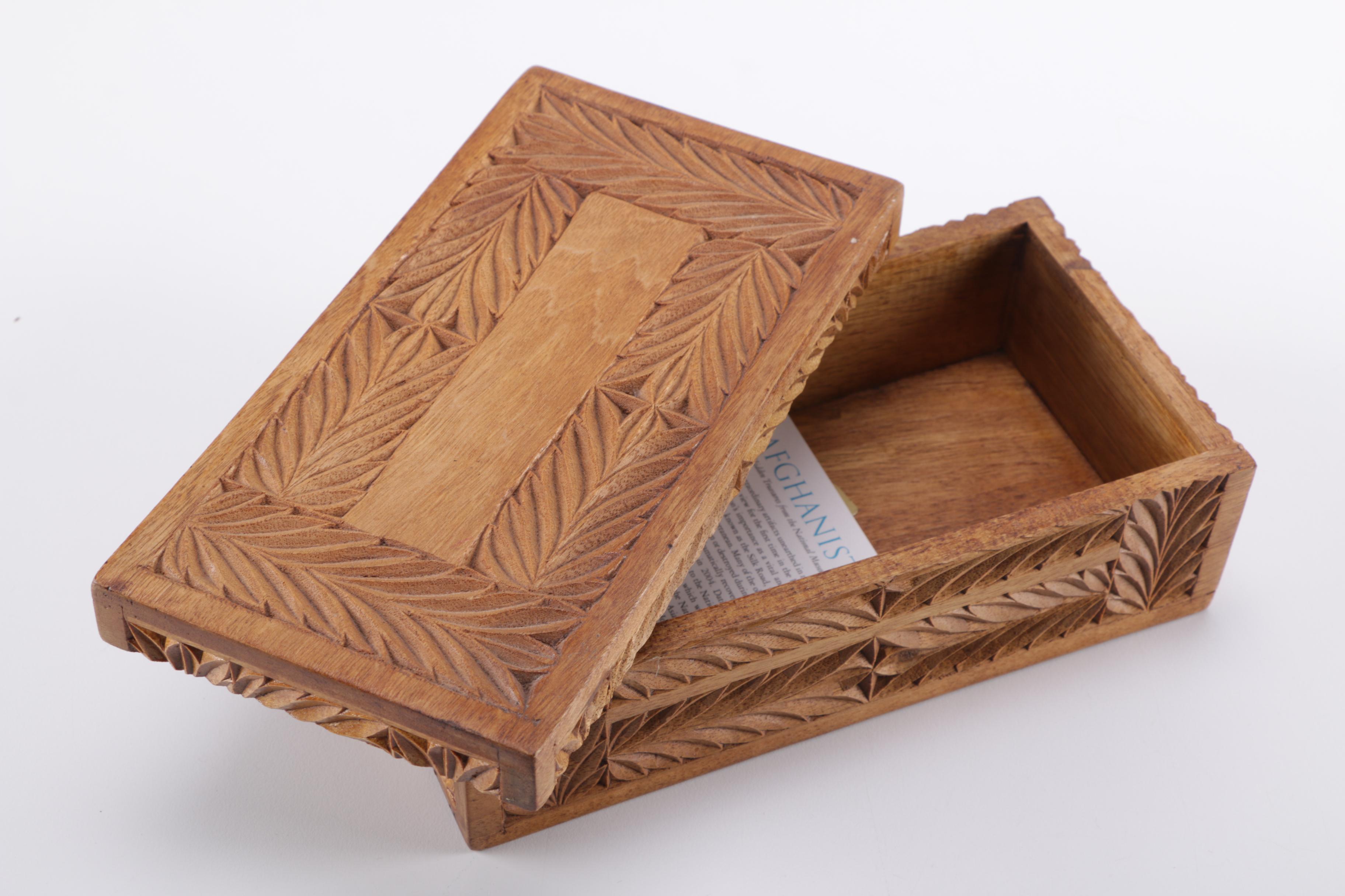 Past Times Wooden Tudor Spice Chest and Nooristan Carved Afghan Box