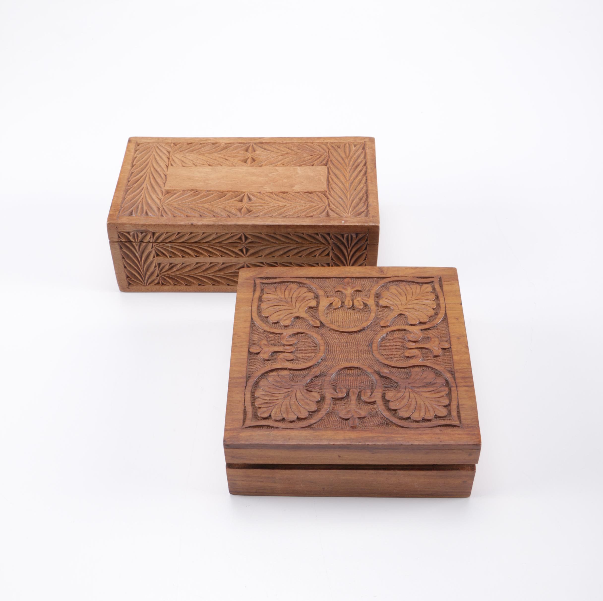 Past Times Wooden Tudor Spice Chest and Nooristan Carved Afghan Box