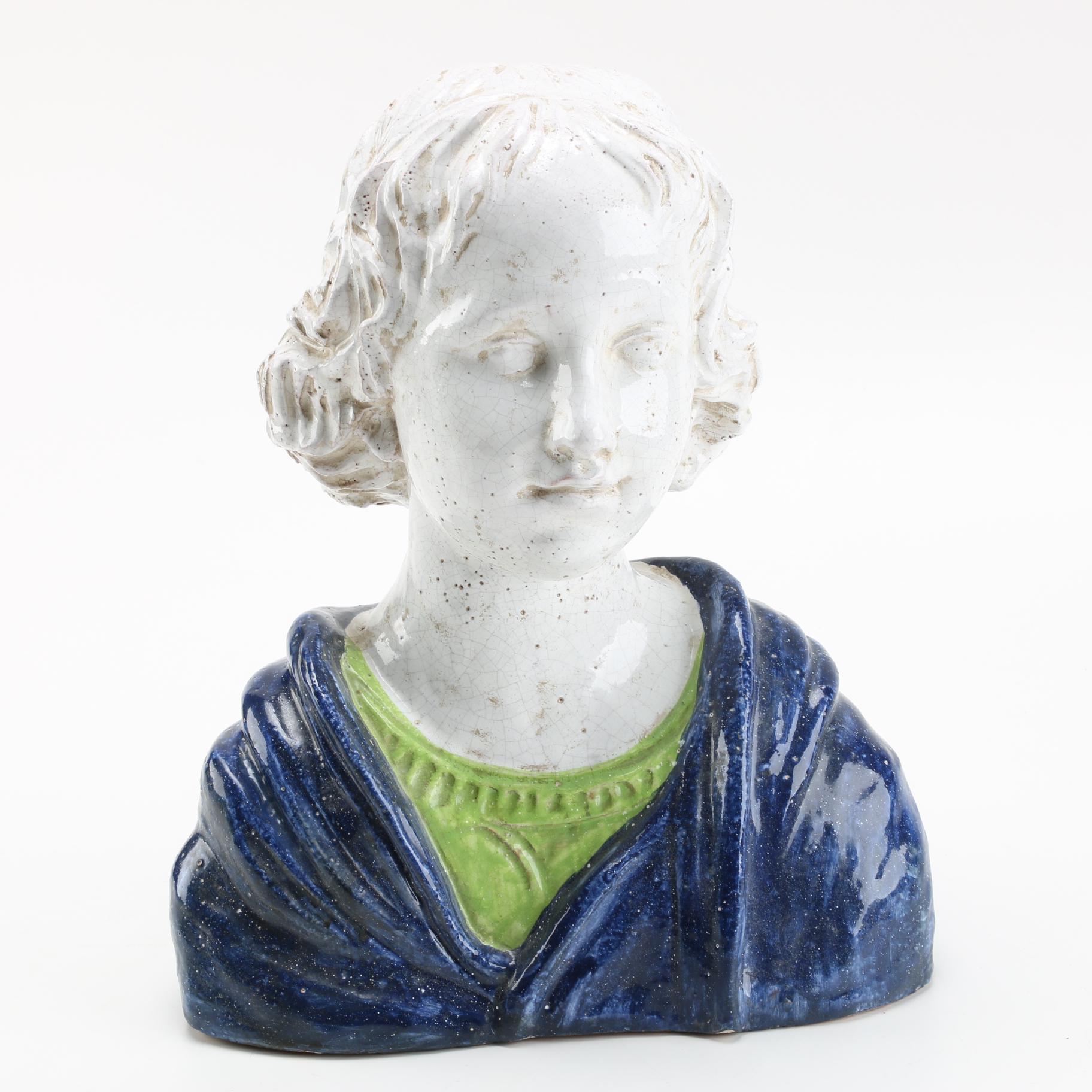 Reproduction Della Robbia "Bust of a Young Boy" Sculpture