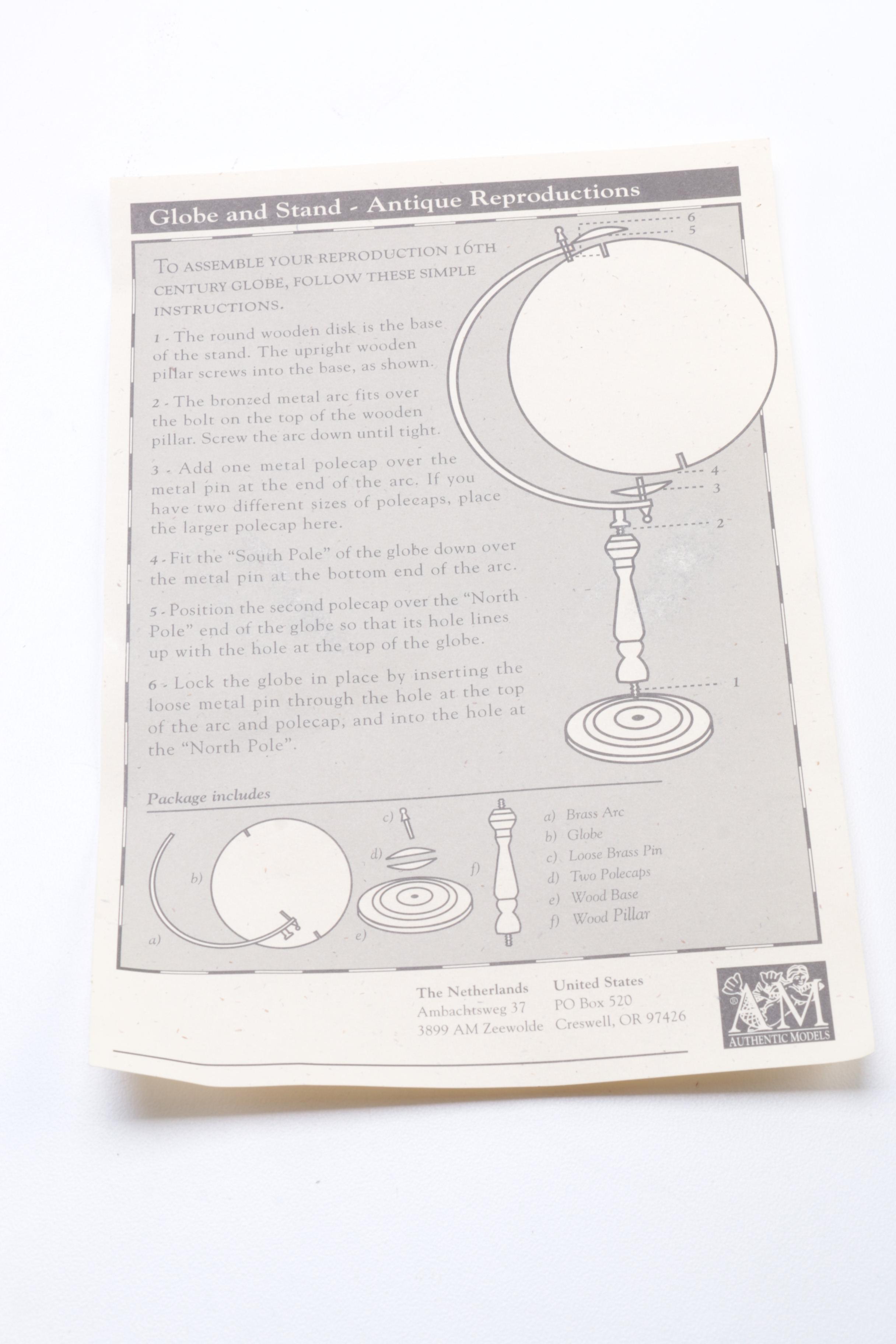 Authentic Models Reproduction 17th Century Globe