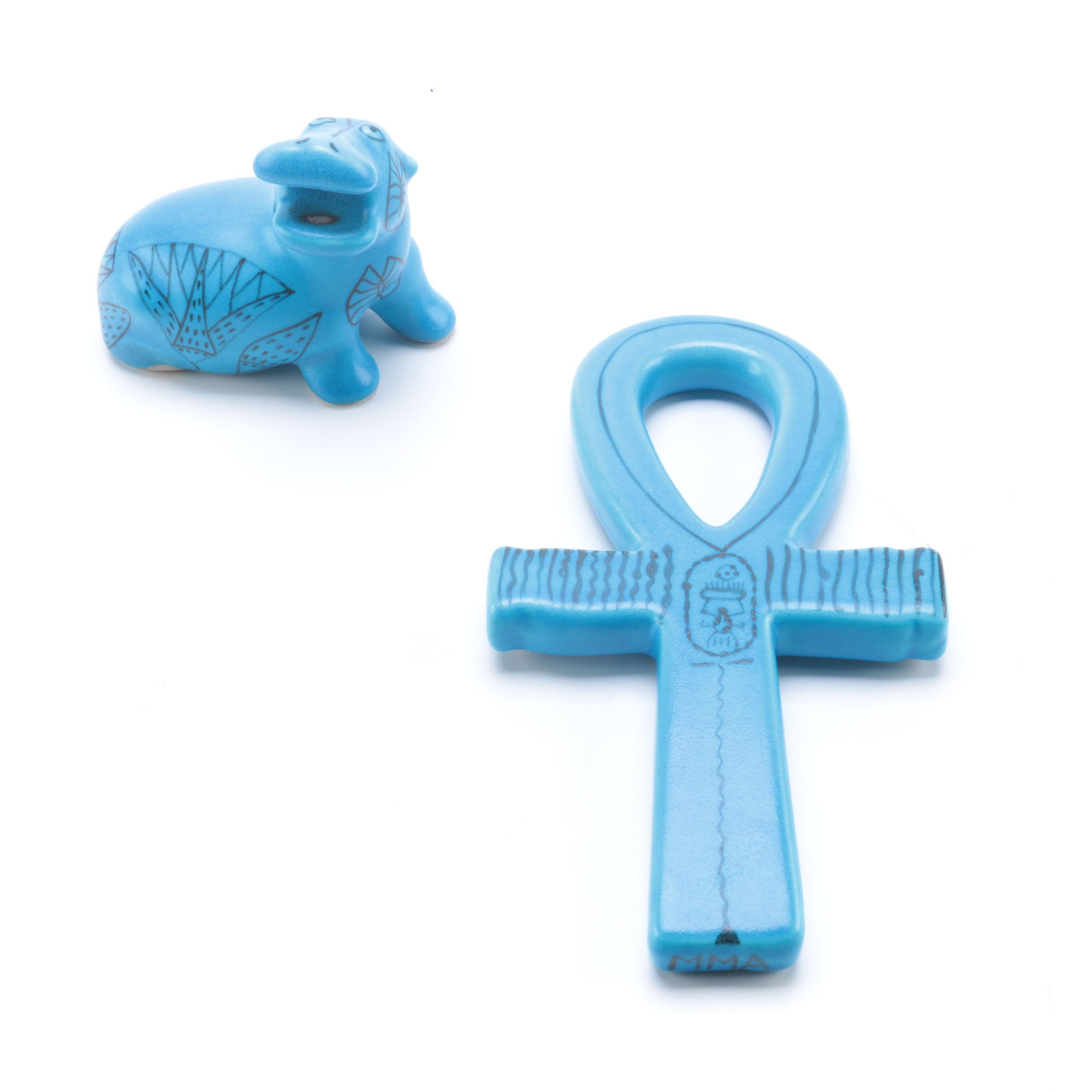 Metropolitan Museum of Art Reproduction "Blue Ankh" and "William The Hippo" Figurines